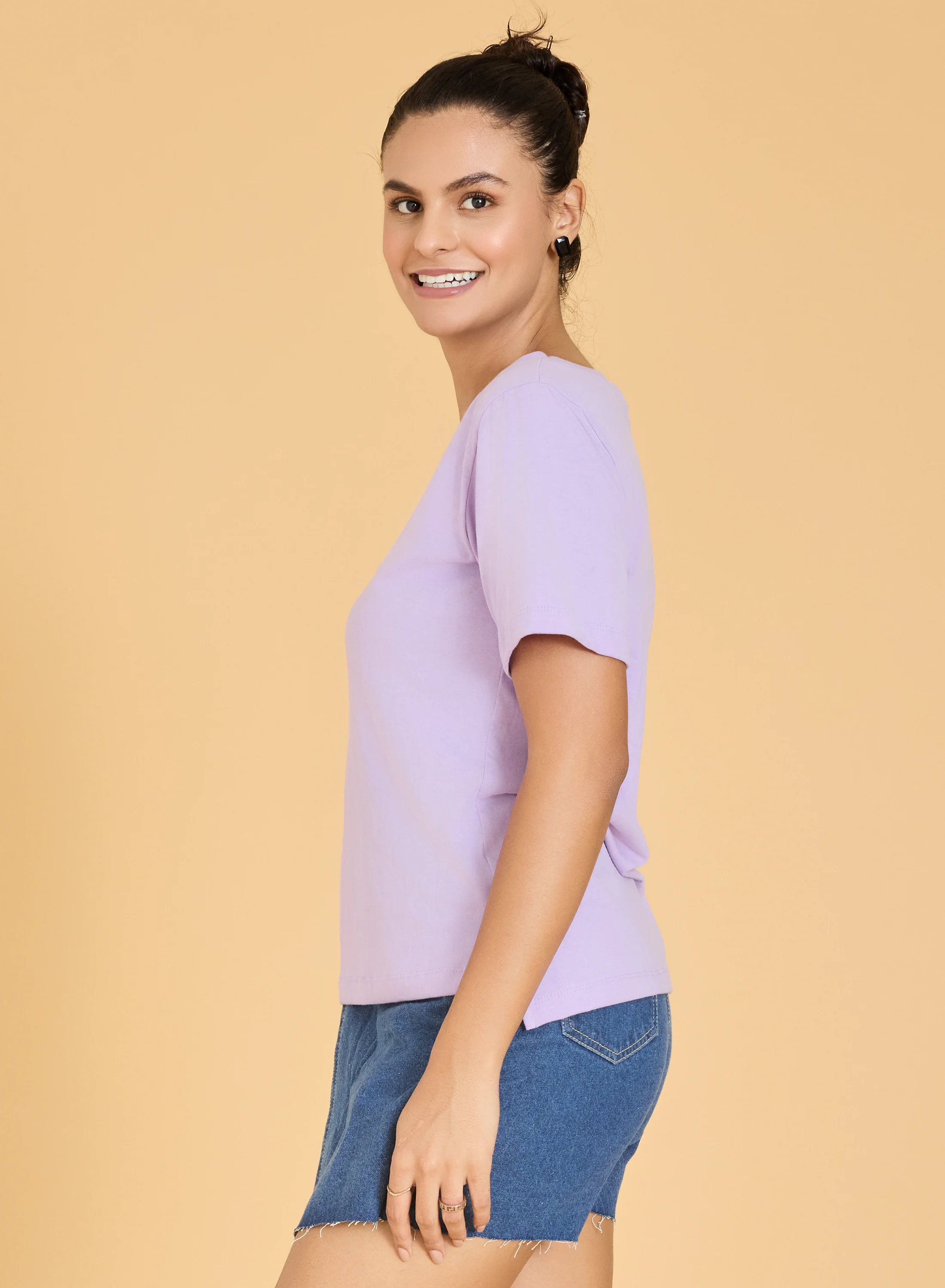Urban Sundari Women's Cotton Blend Round Neck Half Sleeve T-Shirt with Front Flower Embroidery - Image 16