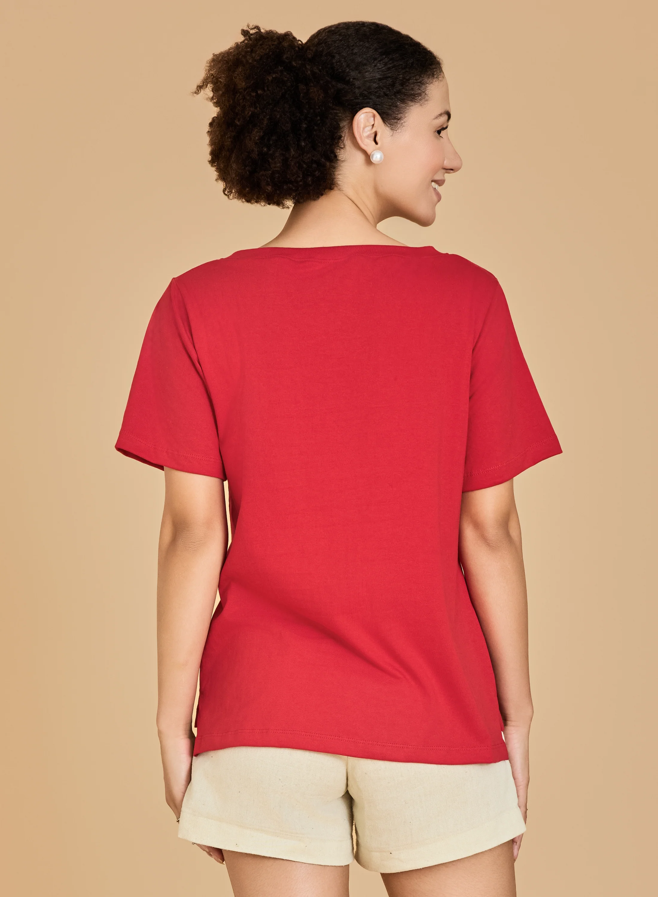 Urban Sundari Women's Cotton Blend Round Neck Half Sleeve T-Shirt with Front Flower Embroidery - Image 21