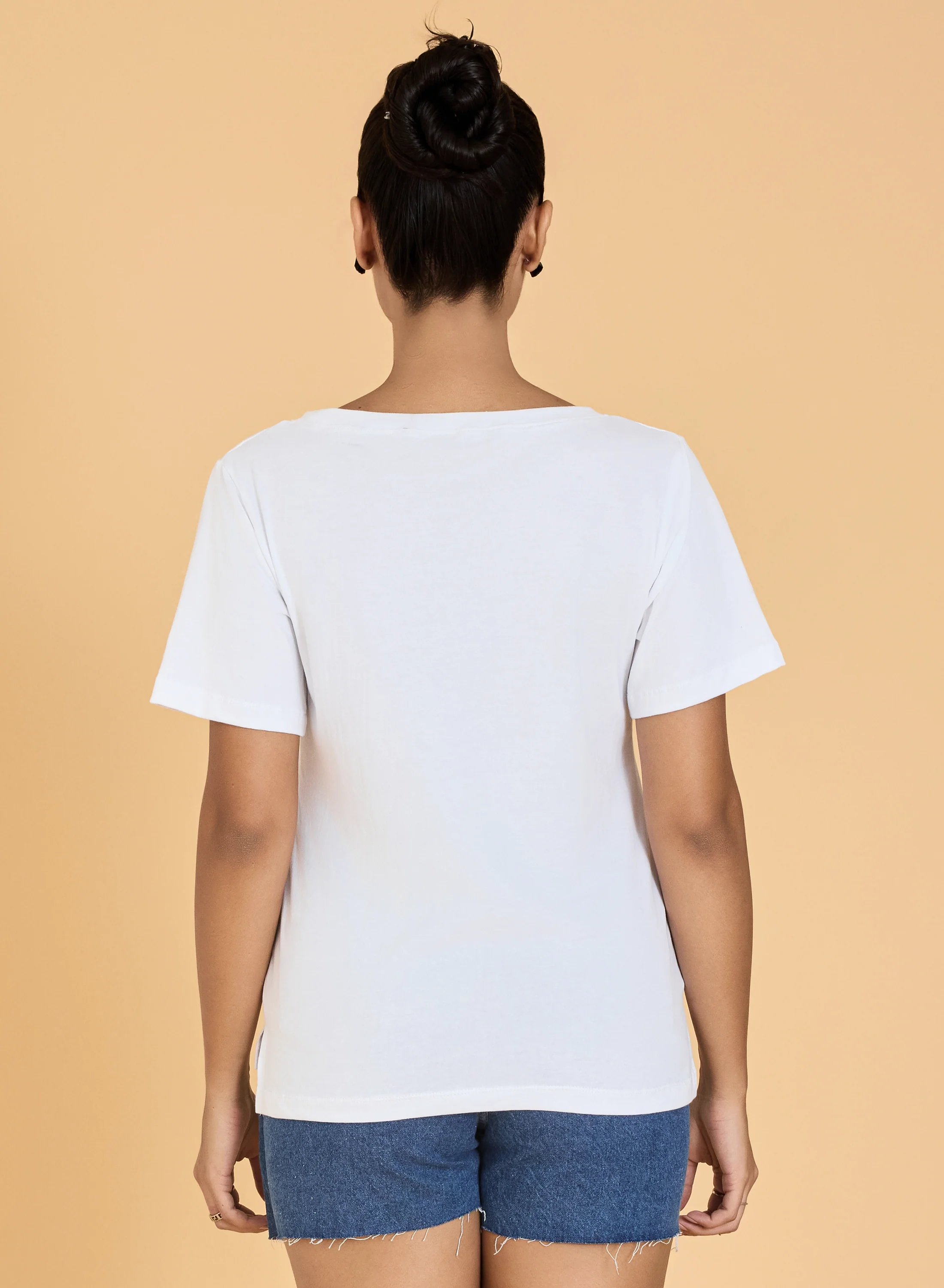 Urban Sundari Women's Cotton Blend Round Neck Half Sleeve T-Shirt with Front Flower Embroidery - Image 25