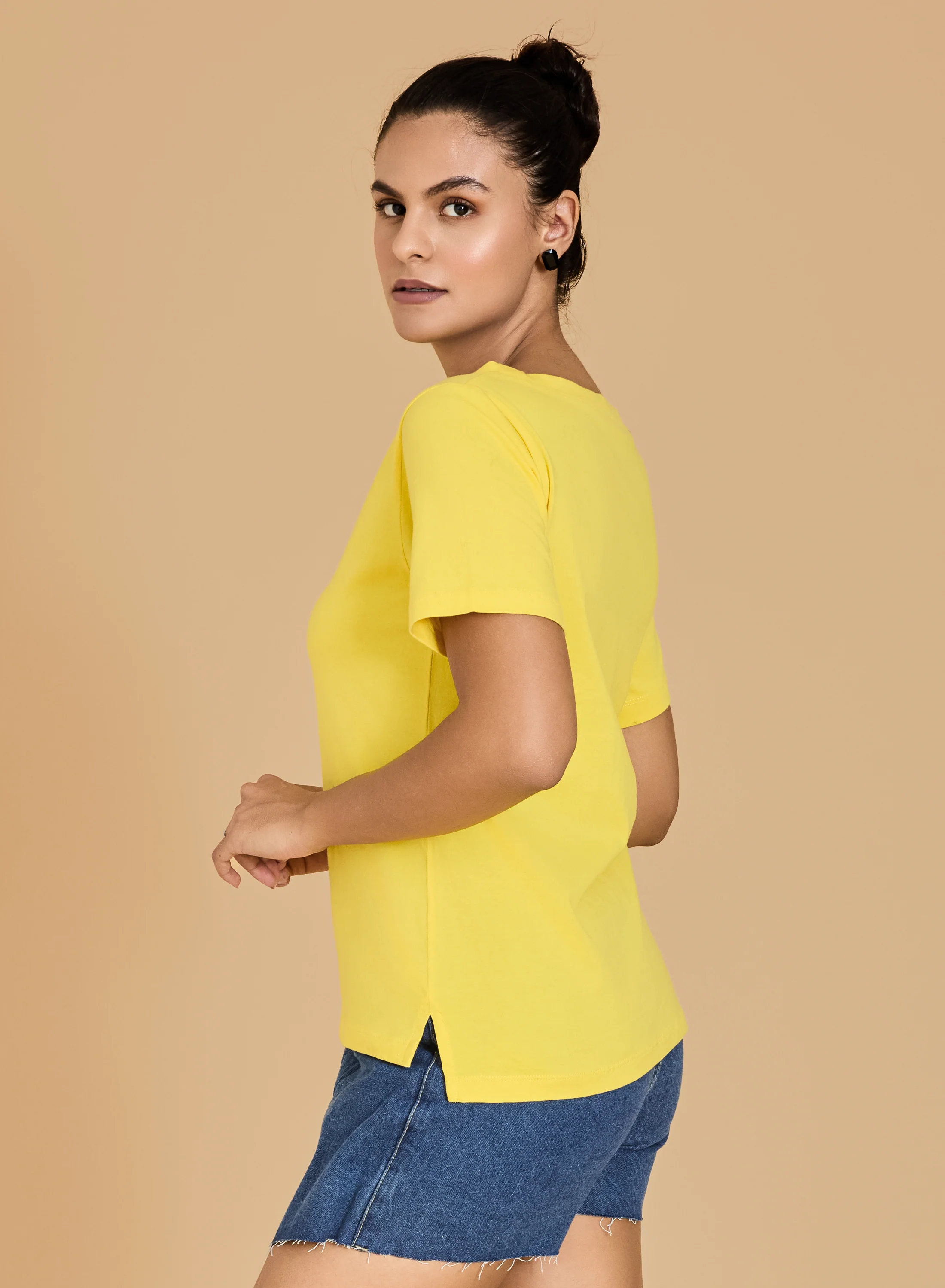 Urban Sundari Women's Cotton Blend Round Neck Half Sleeve T-Shirt with Front Flower Embroidery - Image 31
