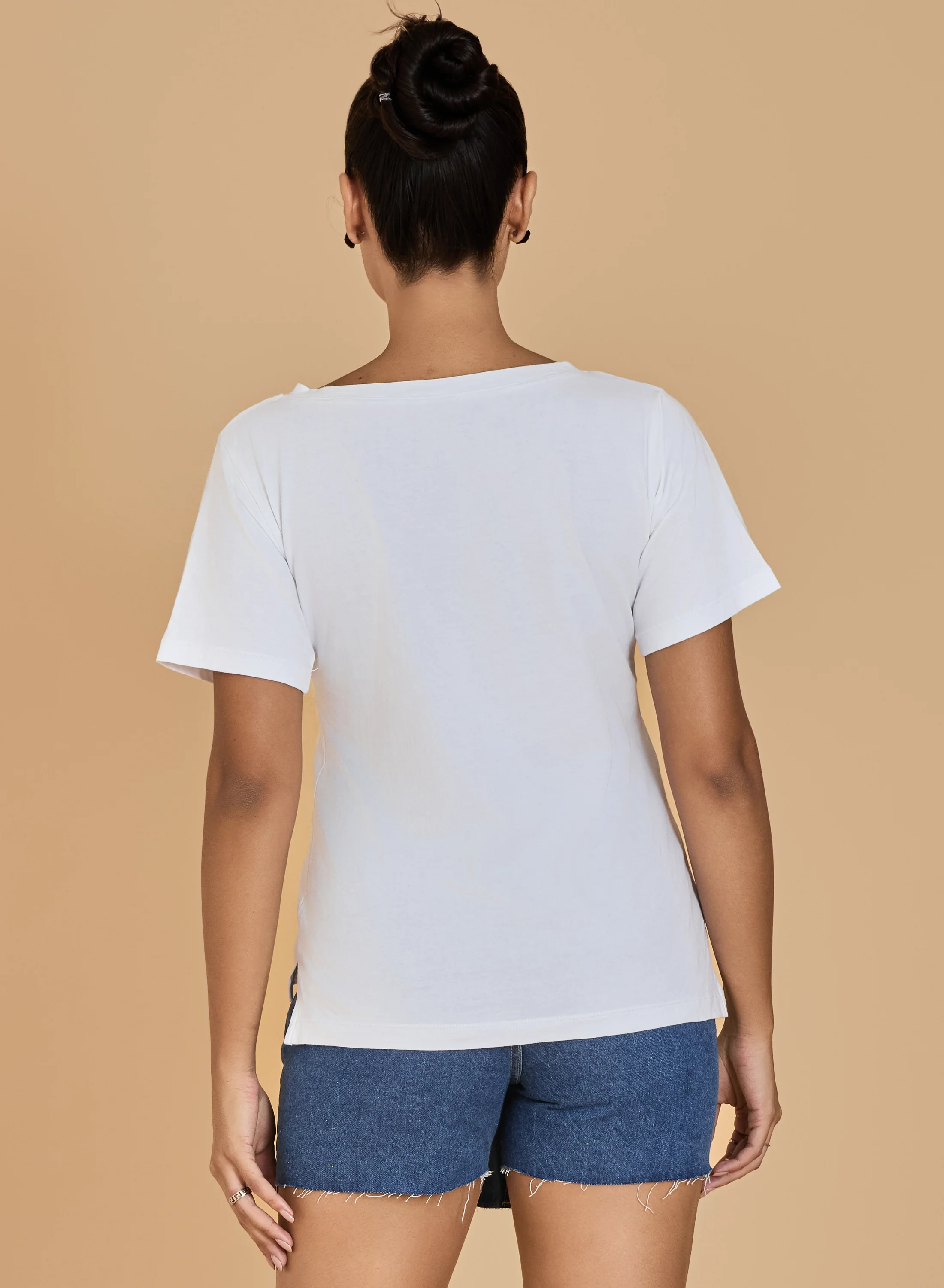 Urban Sundari Women's Cotton Blend V-Neck Half Sleeve T-Shirt with "Be Happy" Embroidery - Image 23