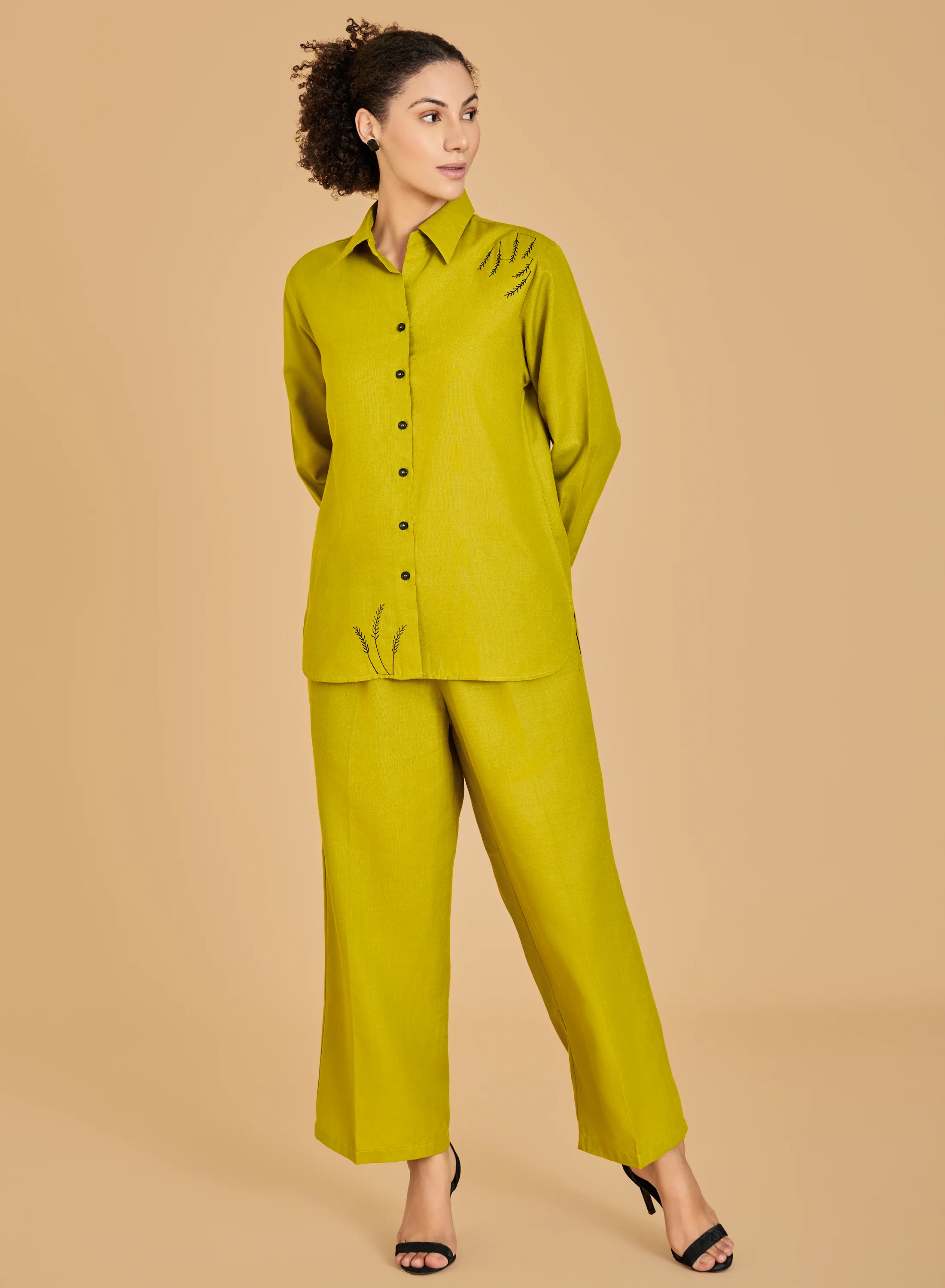 Urban Sundari Women's Cotton Co-ord Set with Embroidered Shirt and Trousers - Image 10