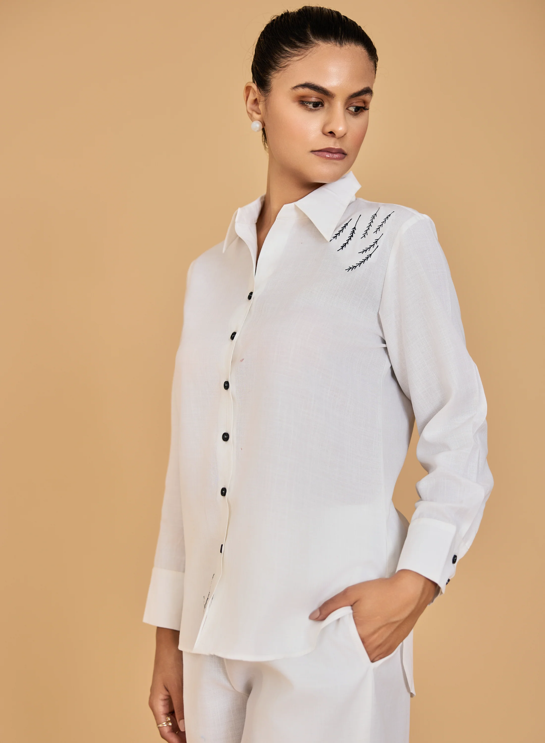 Urban Sundari Women's Cotton Co-ord Set with Embroidered Shirt and Trousers - Image 13