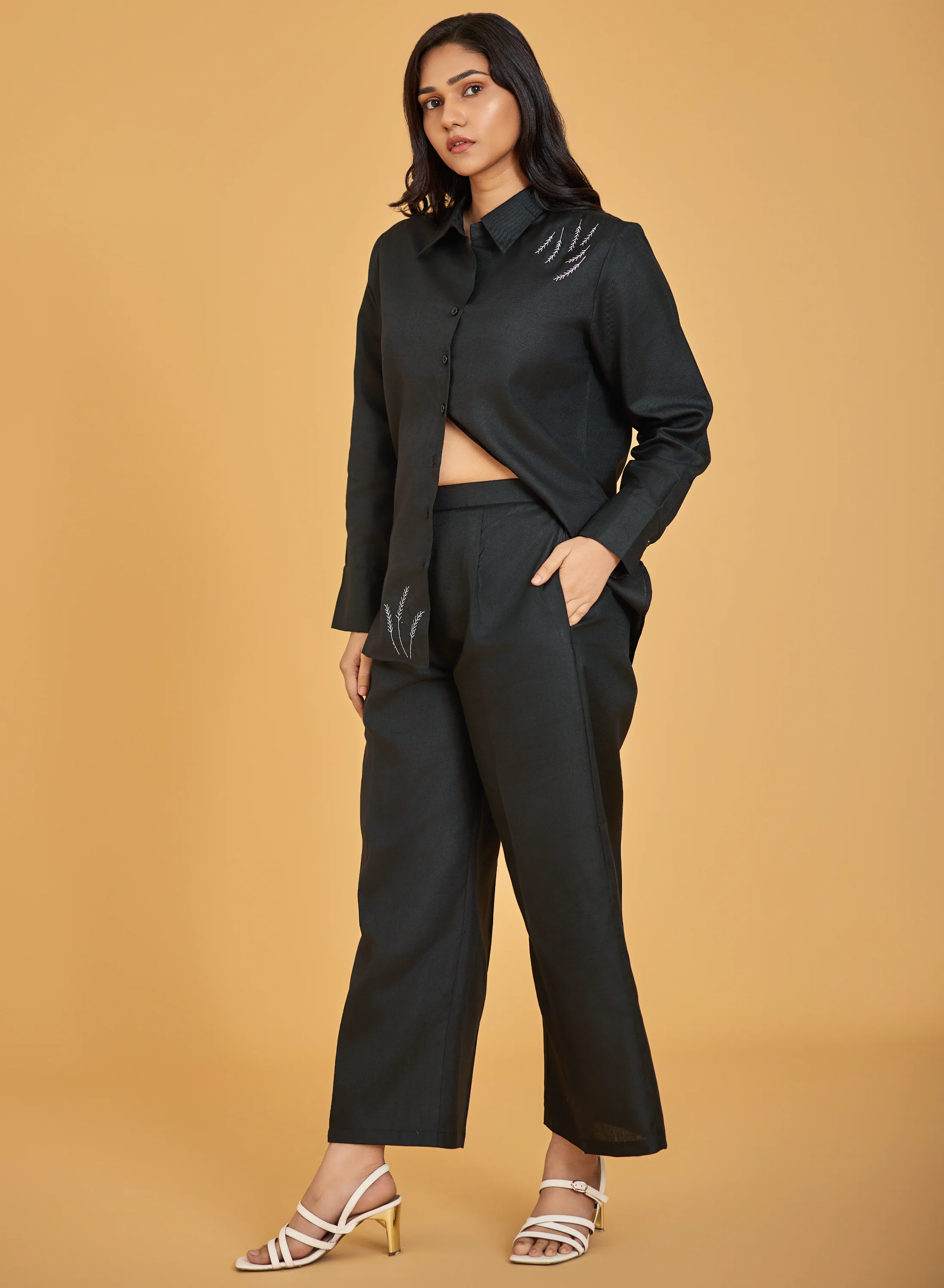 Urban Sundari Women's Cotton Co-ord Set with Embroidered Shirt and Trousers - Image 20