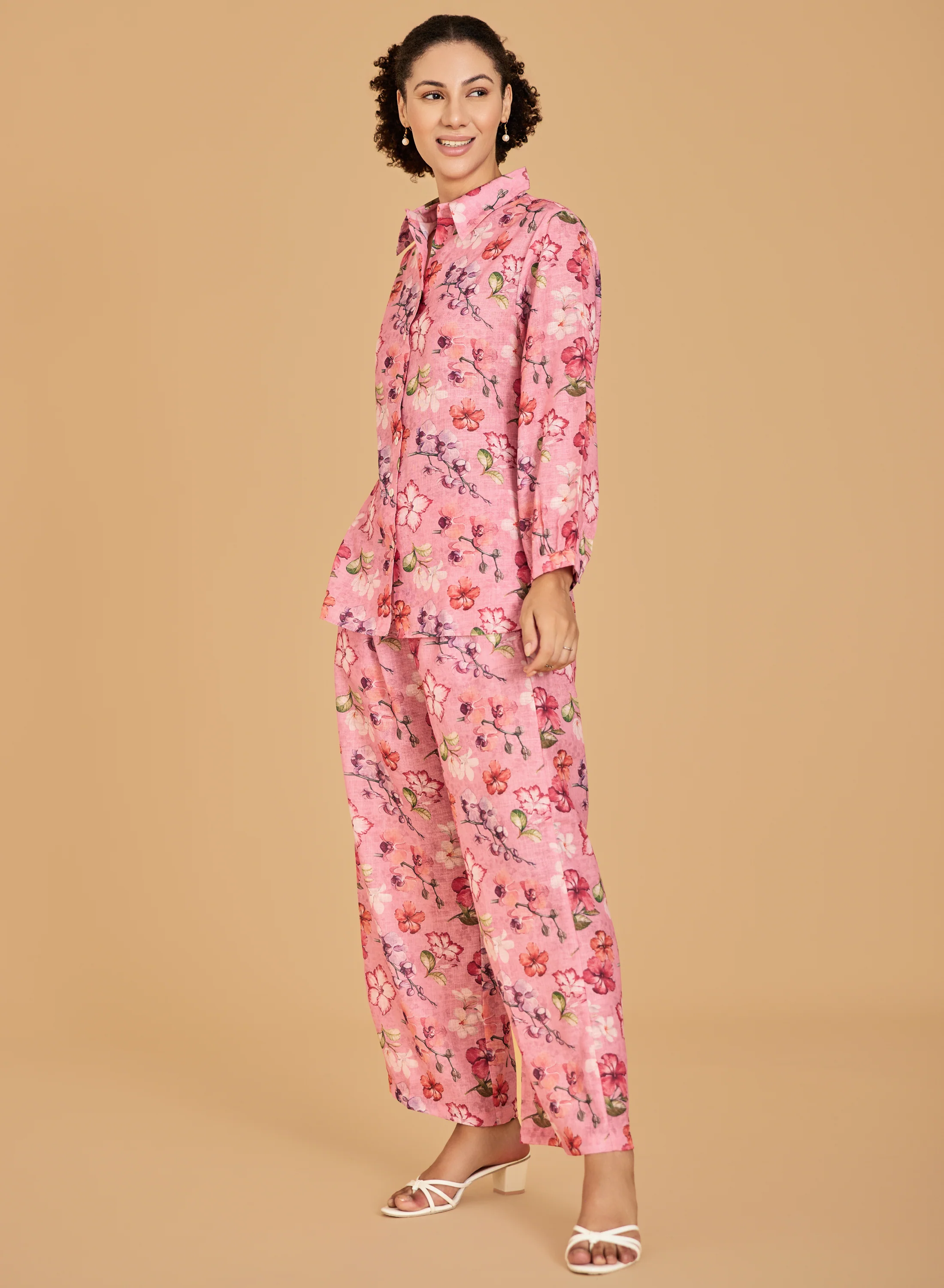 Urban Sundari Women's Cotton Floral Printed Co-ord Set with Shirt and Trousers - Image 3