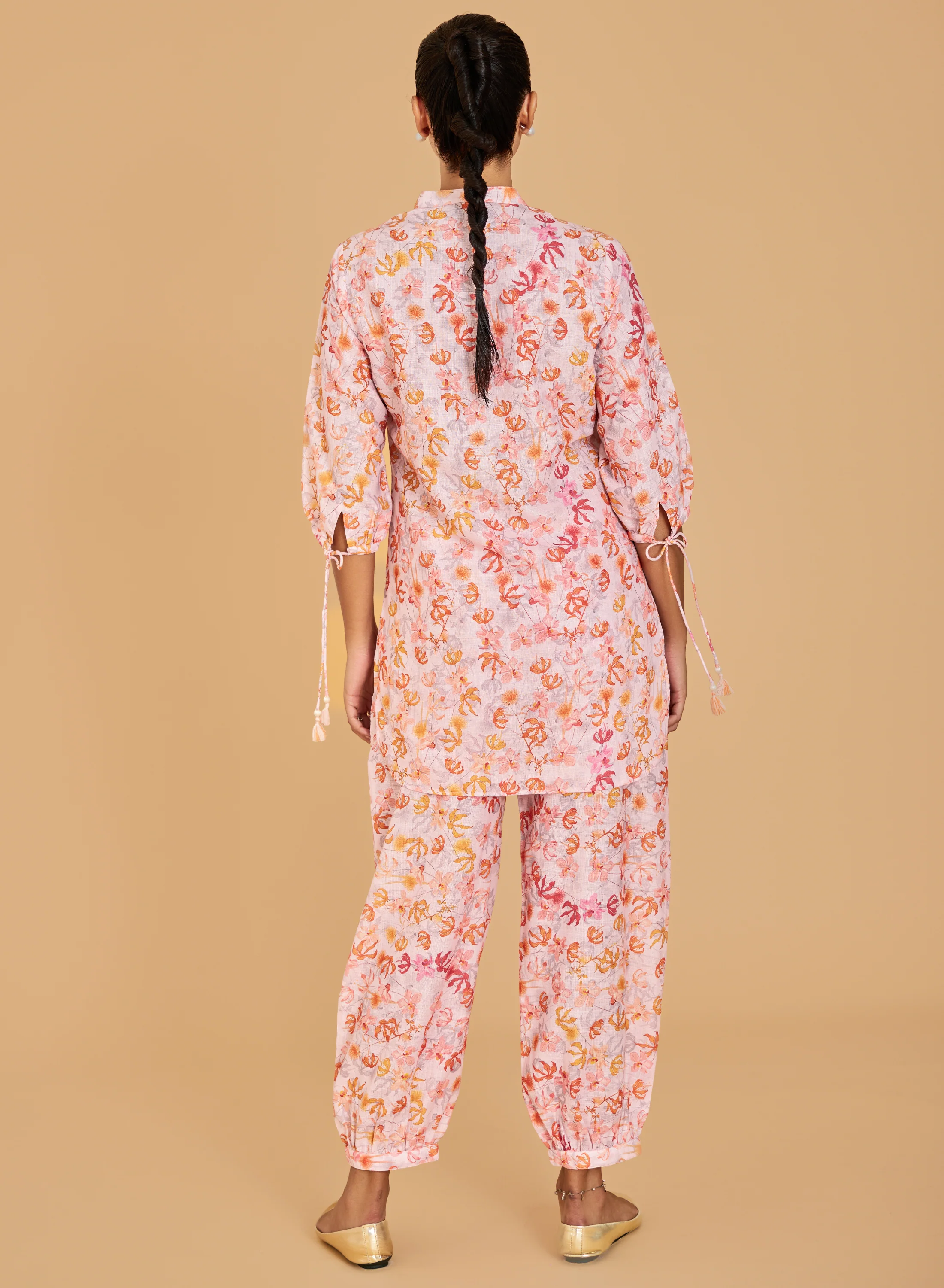 Urban Sundari Women's Floral Printed Co-Ord Set with Front Lace Embellished Mandarin Collar - Image 2