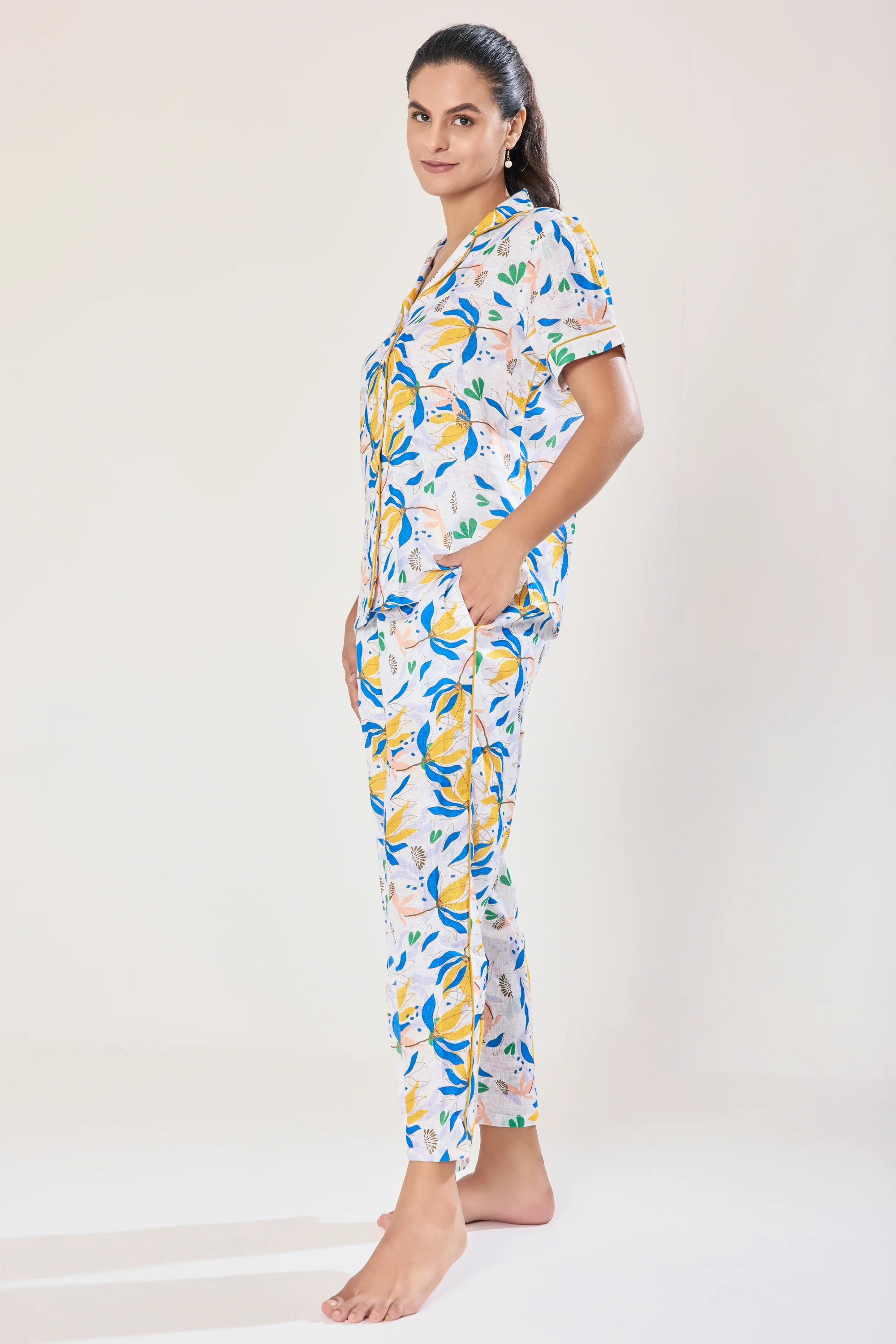 Urban Sundari Women's Floral Printed Cotton Night Suit – Buttoned Shirt & Slip-On Trousers - Image 9