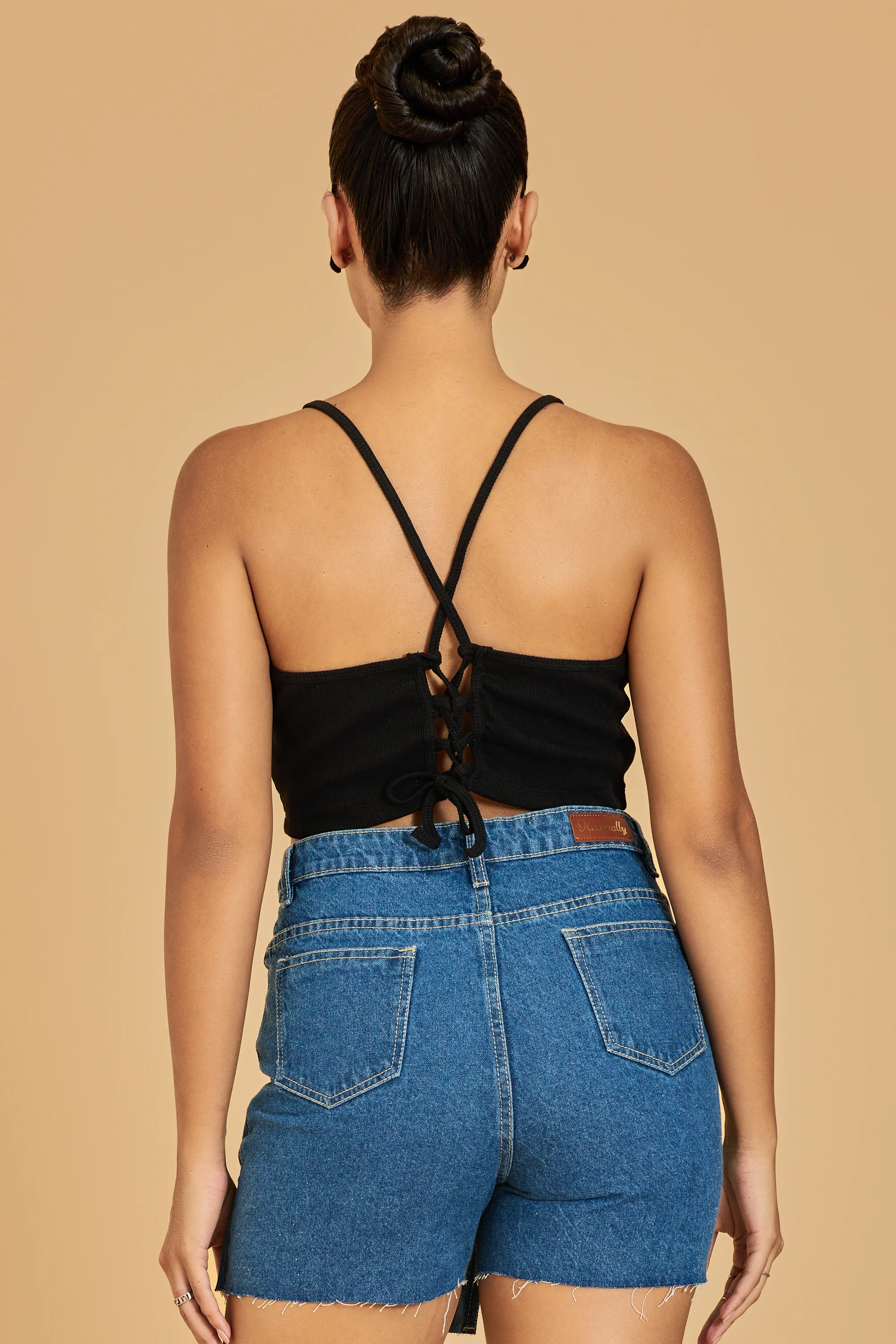 Urban Sundari Women's Solid Cotton Crop Top with Shoulder Straps and Back Tie-Ups - Image 2