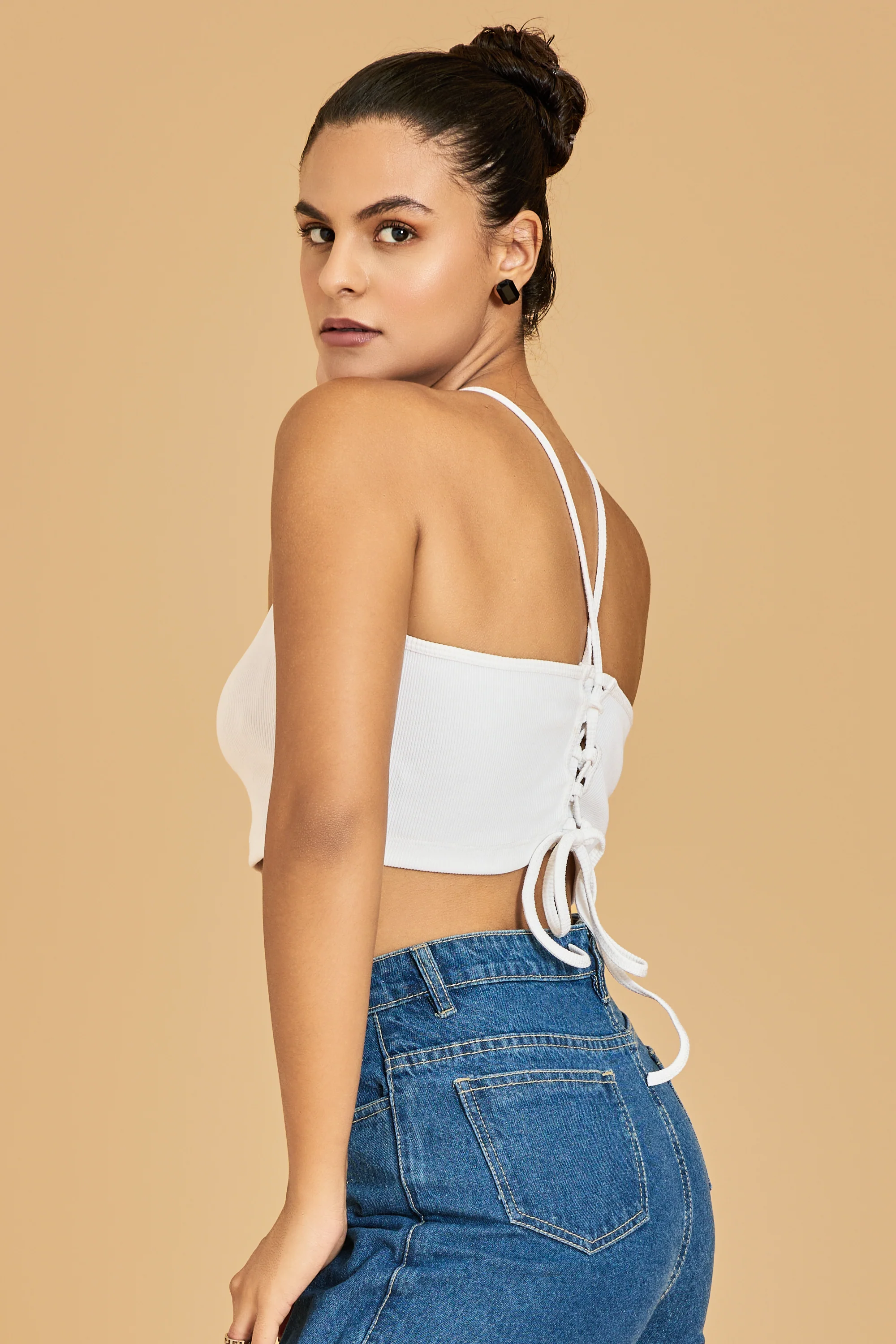 Urban Sundari Women's Solid Cotton Crop Top with Shoulder Straps and Back Tie-Ups - Image 8