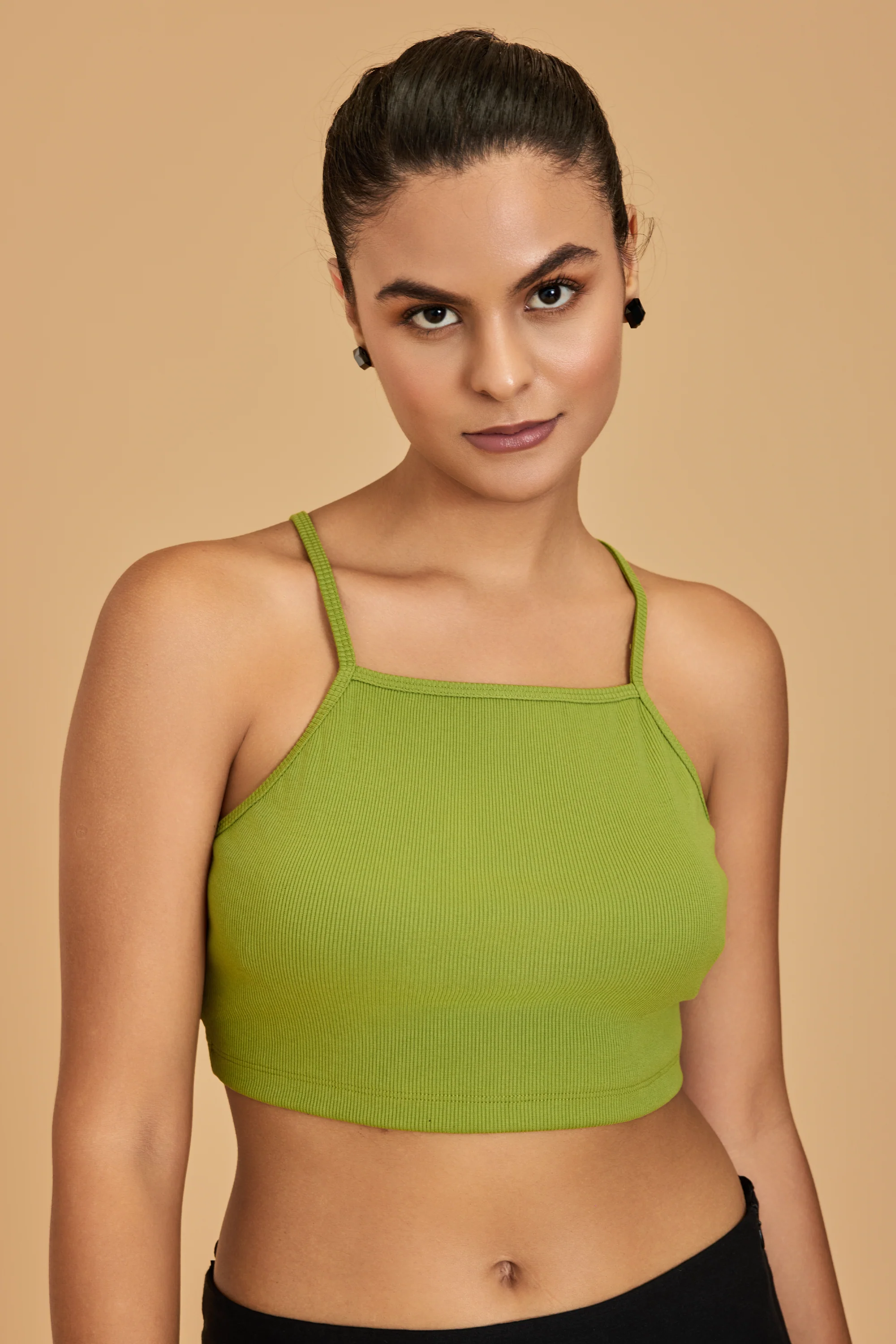 Urban Sundari Women's Solid Cotton Rib Crop Top with Shoulder Straps and Back Tie-Knot - Image 11