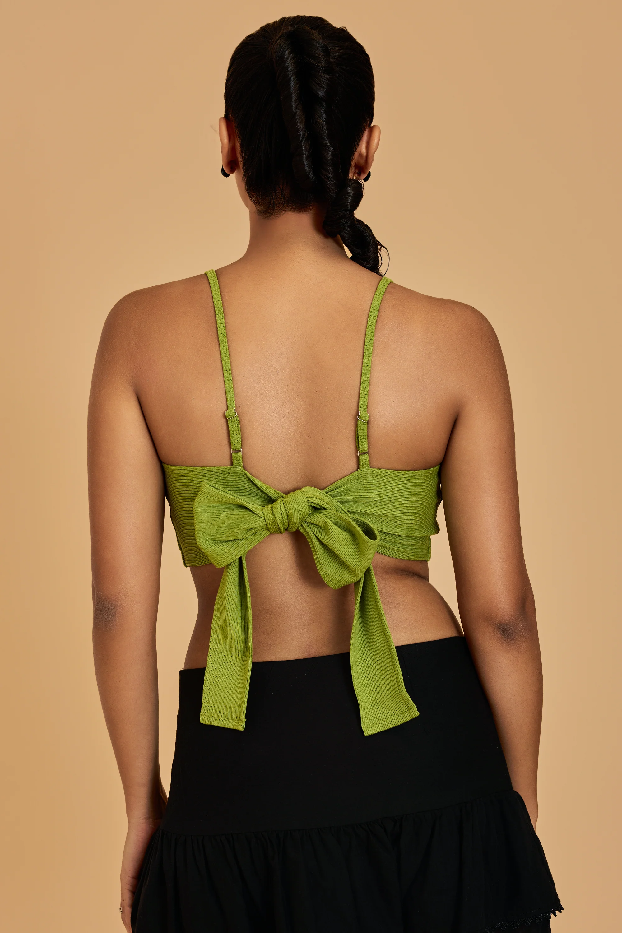 Urban Sundari Women's Solid Cotton Rib Crop Top with Shoulder Straps and Back Tie-Knot - Image 13