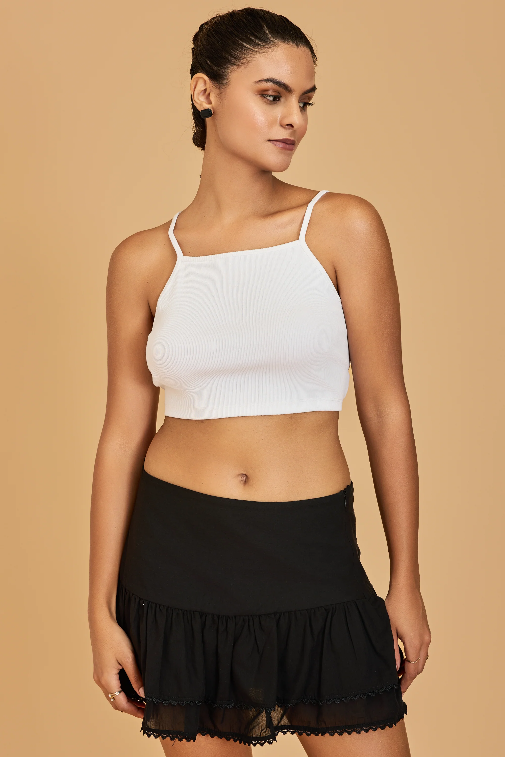 Urban Sundari Women's Solid Cotton Rib Crop Top with Shoulder Straps and Back Tie-Knot - Image 19