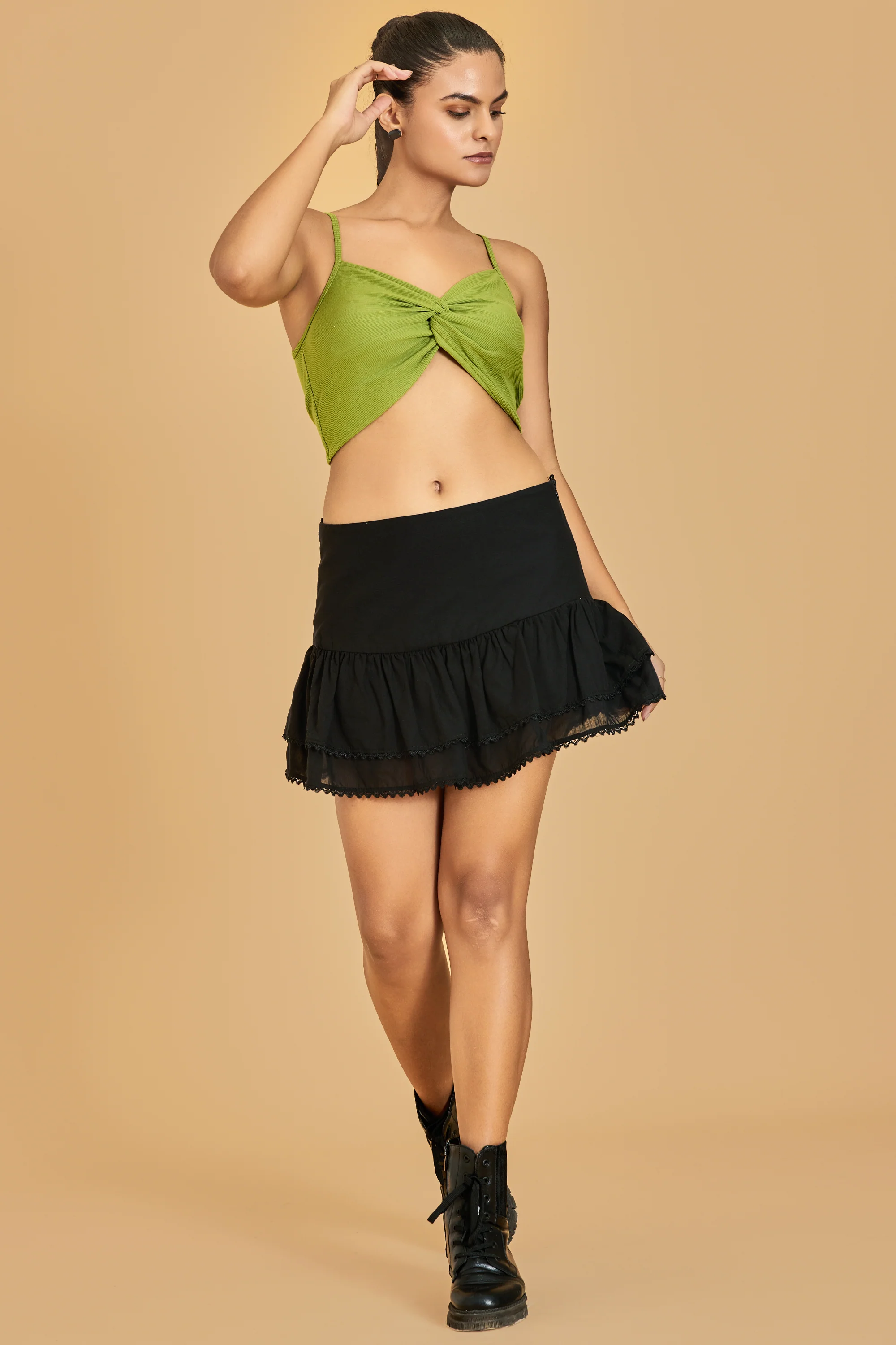 Urban Sundari Women's Solid Cotton Rib Crop Top with Shoulder Straps and Twisted Detail - Image 15