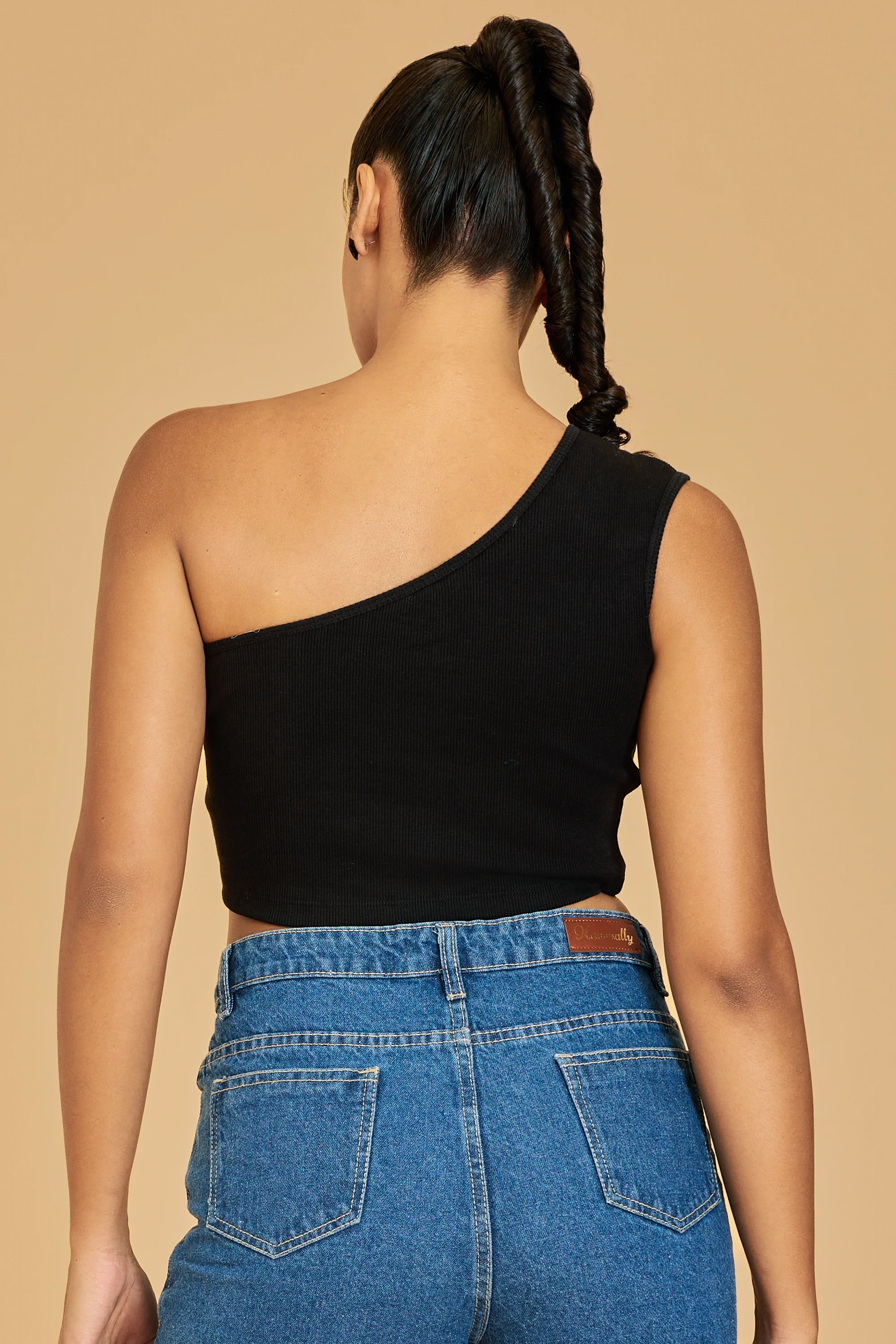 Urban Sundari Women's Solid Cotton Rib One Shoulder Crop Top with Shoulder Cut-Out Design - Image 2
