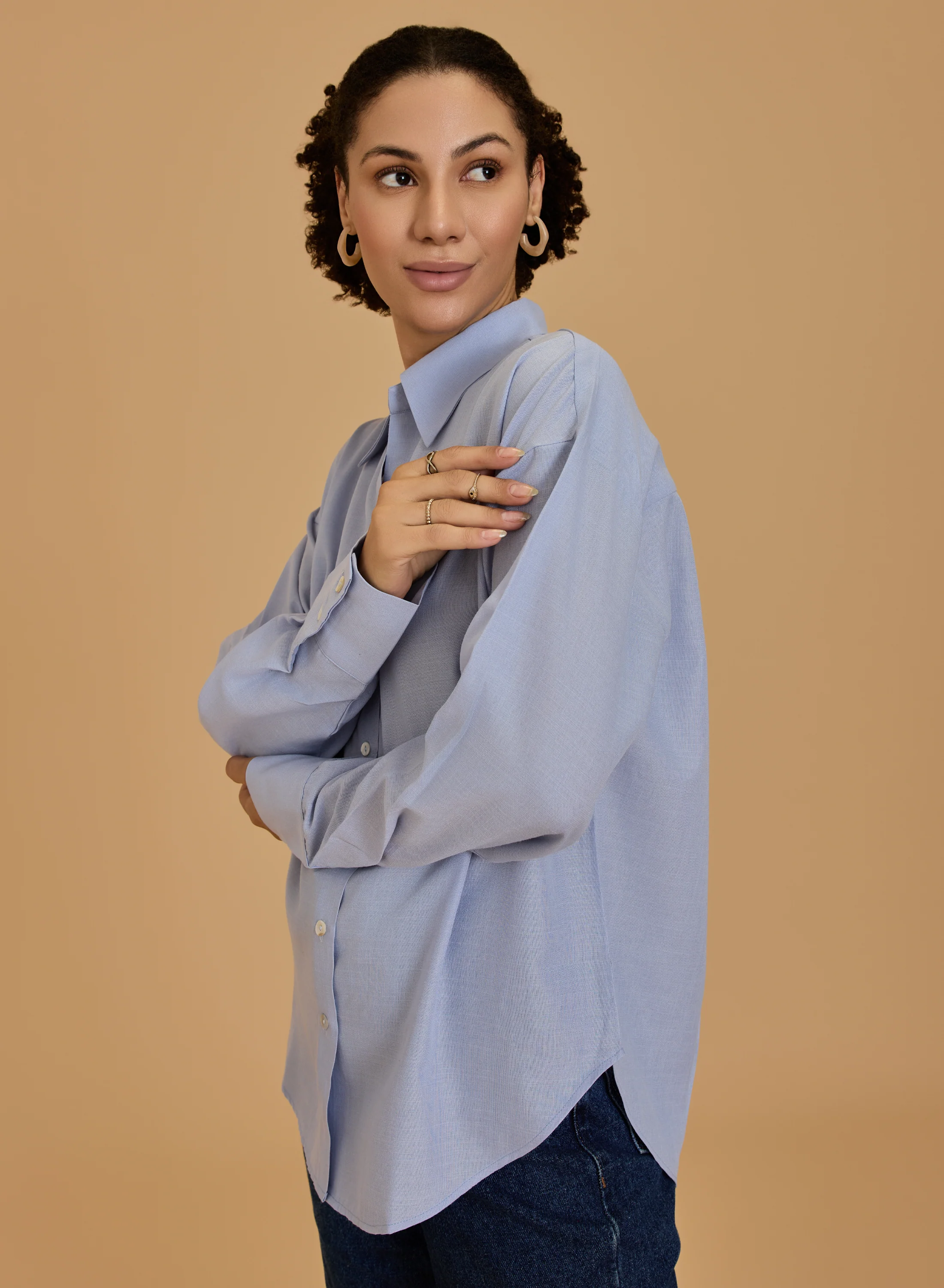 Urban Sundari Women's Solid Cotton Shirt with Shirt Collar and Curved Hemline - Image 8