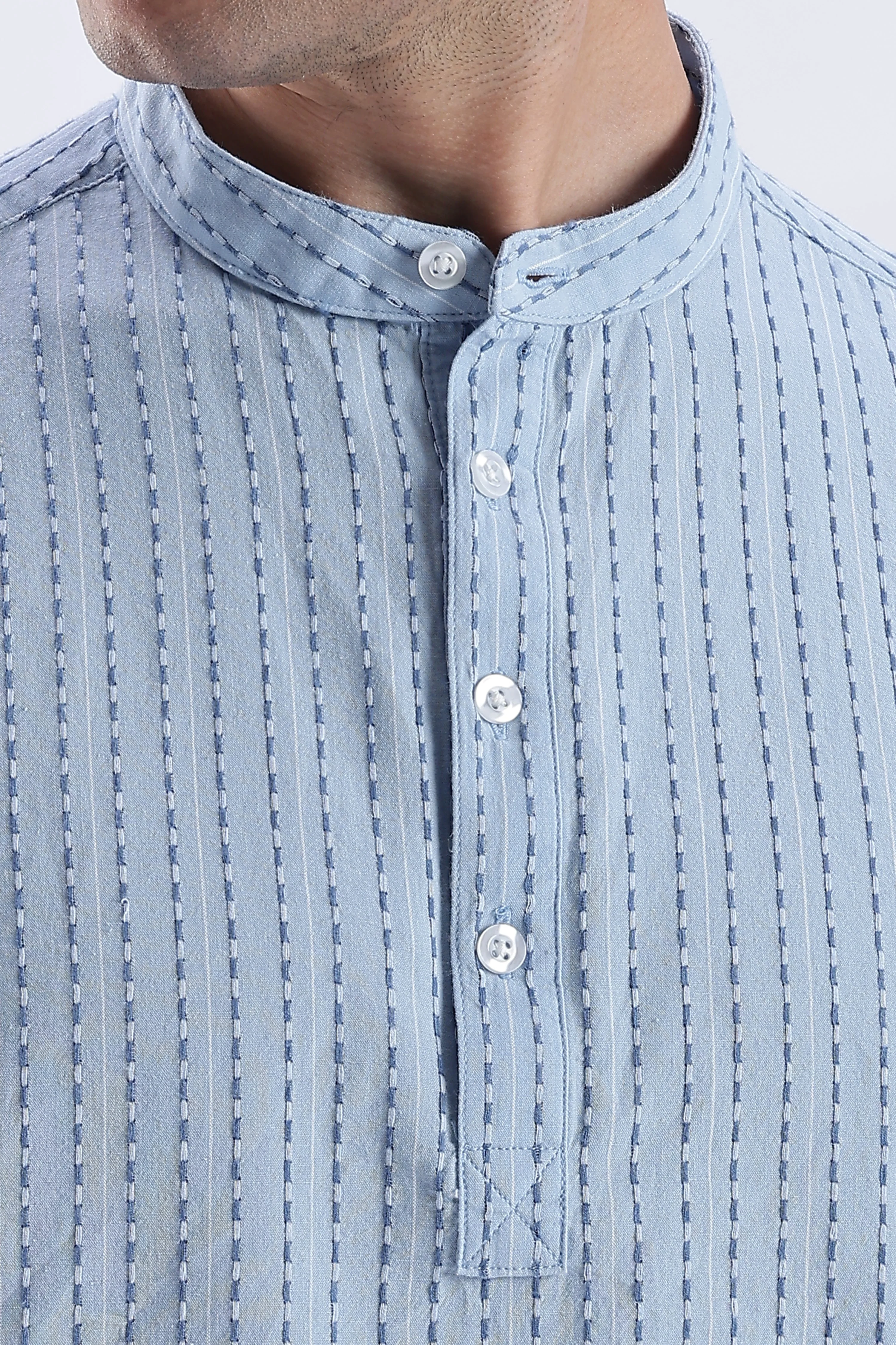 Uri Azure Dobby Stripe Short Kurta - Image 7