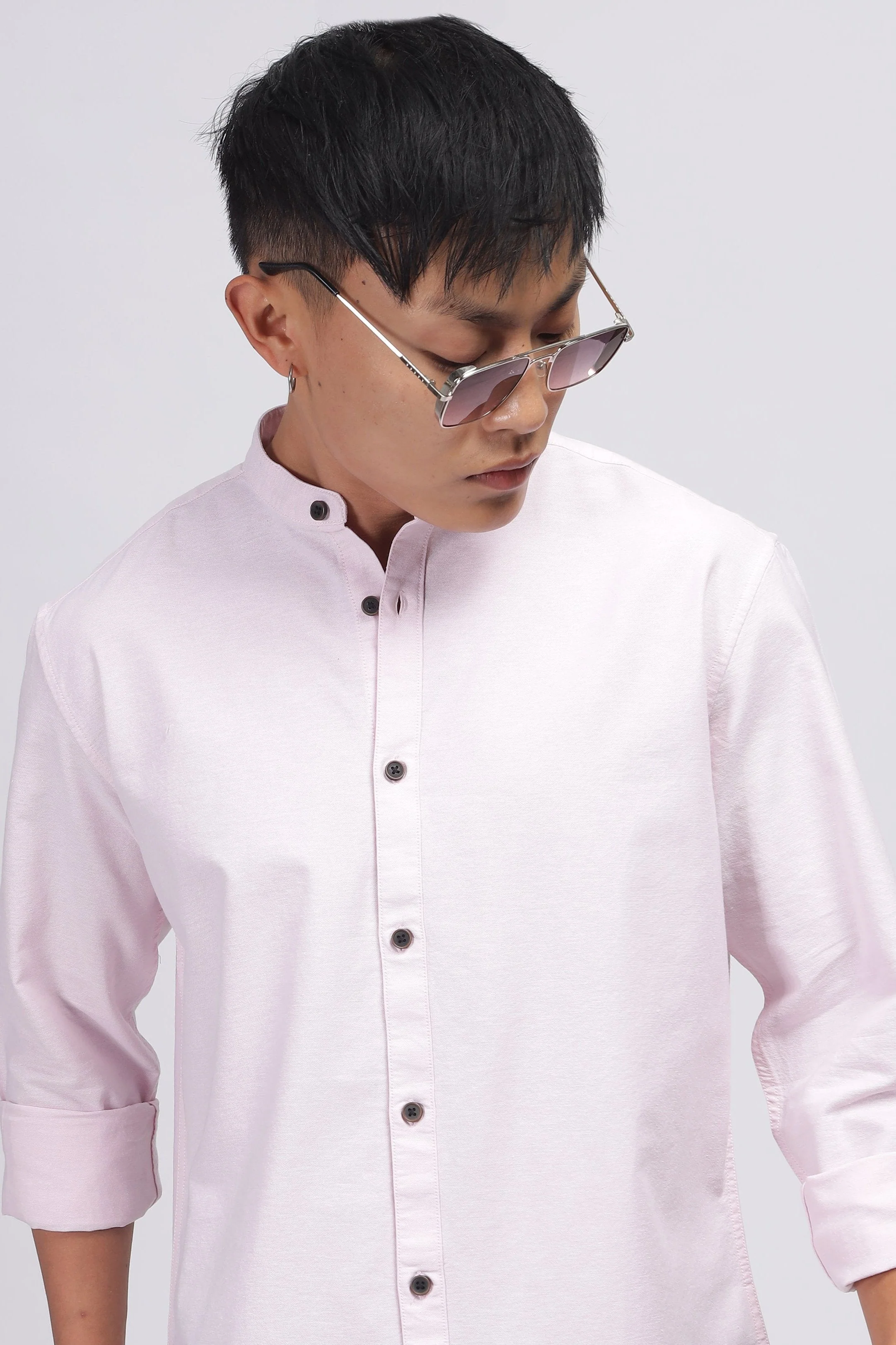 Uri Baby Pink Mandarin Collar Oxford Shirt