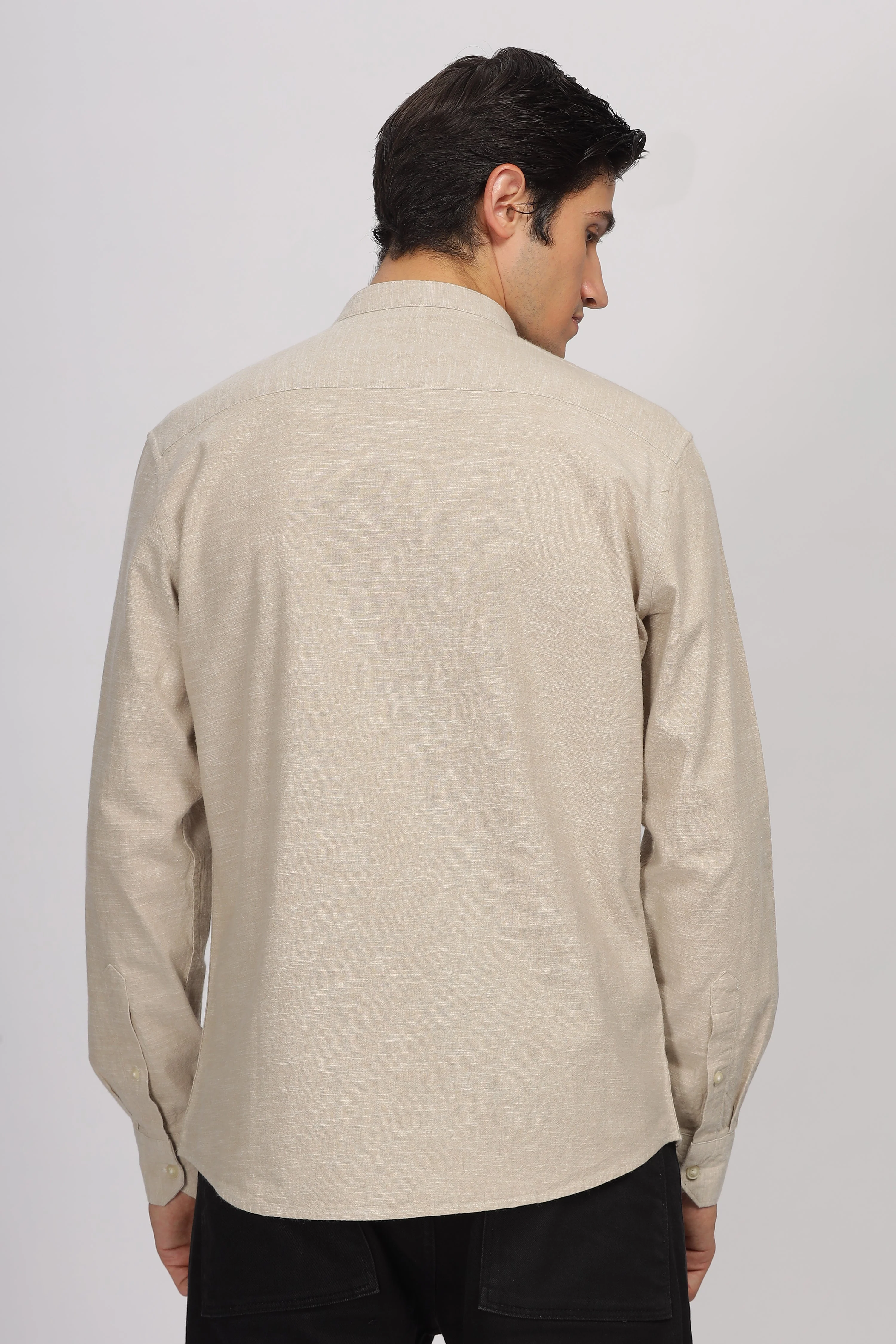 Uri Beige Mandarin Collar Shirt - Image 3