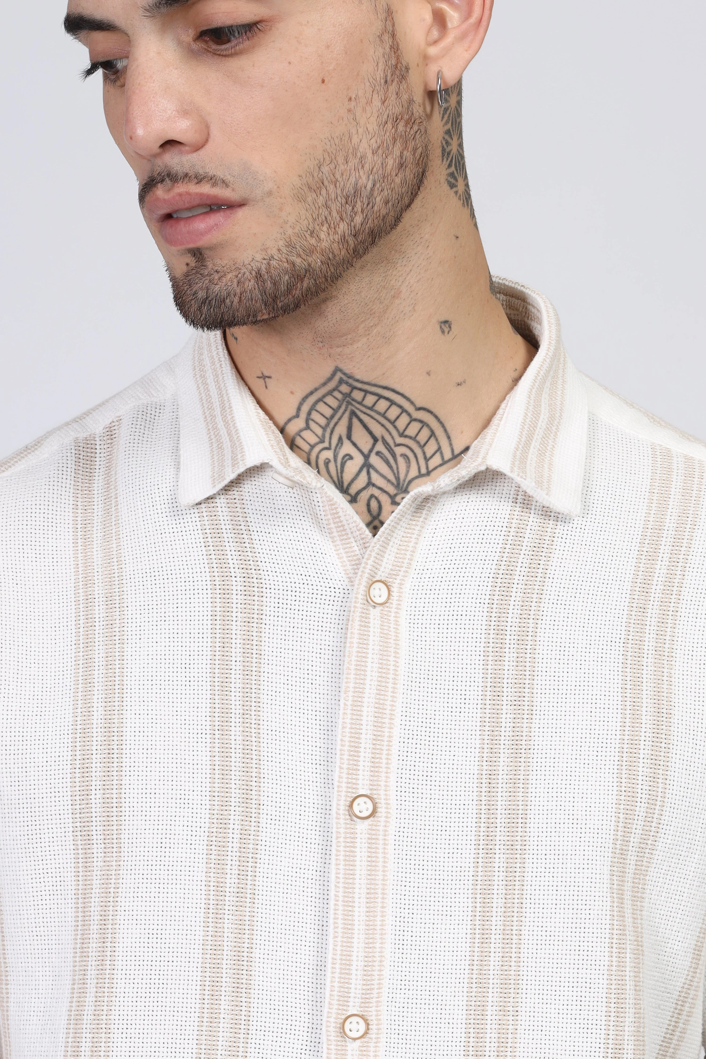 Uri Beige Matte Weave Half Sleeve Shirt - Image 6