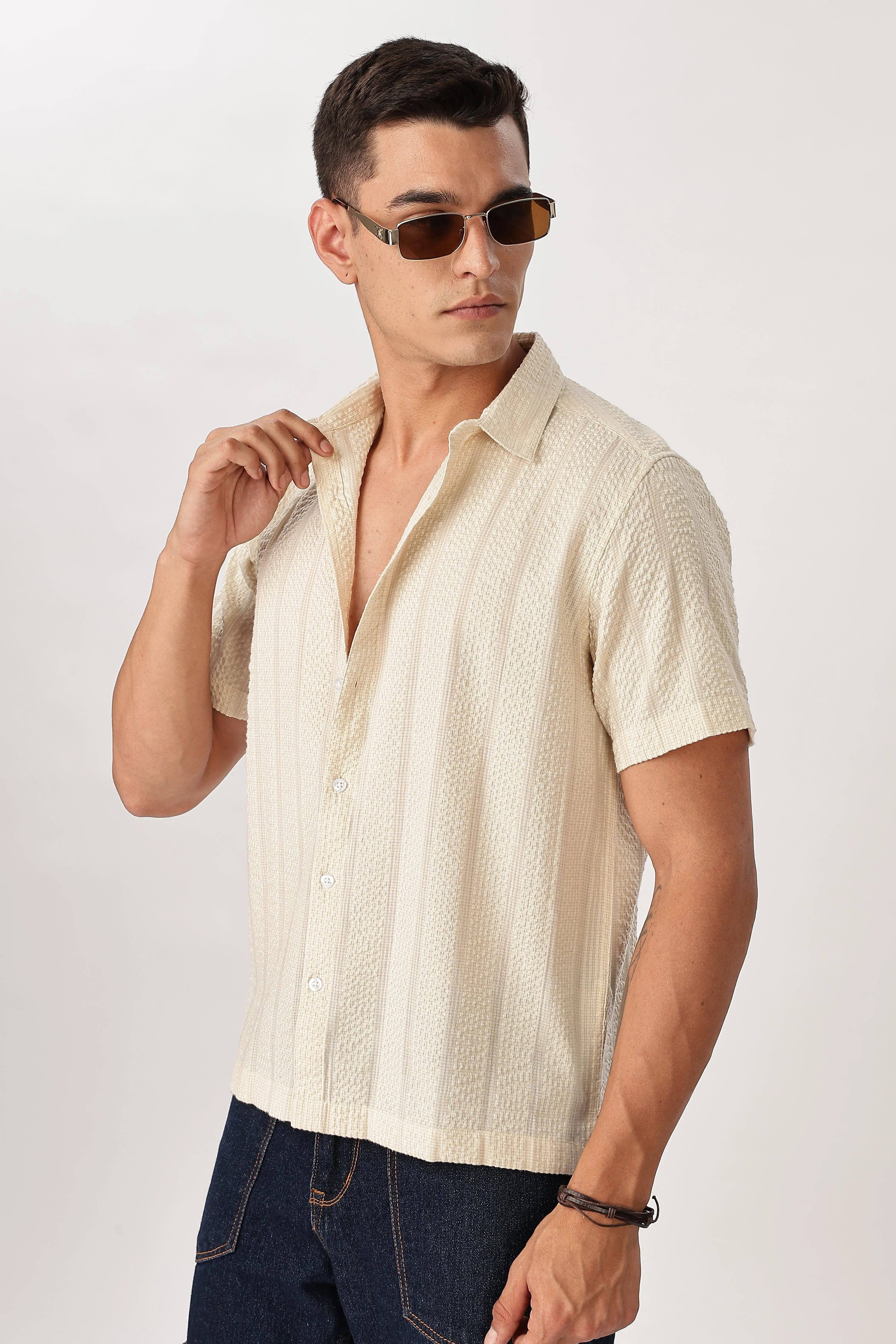 Uri Beige Seersucker Shirt - Image 3