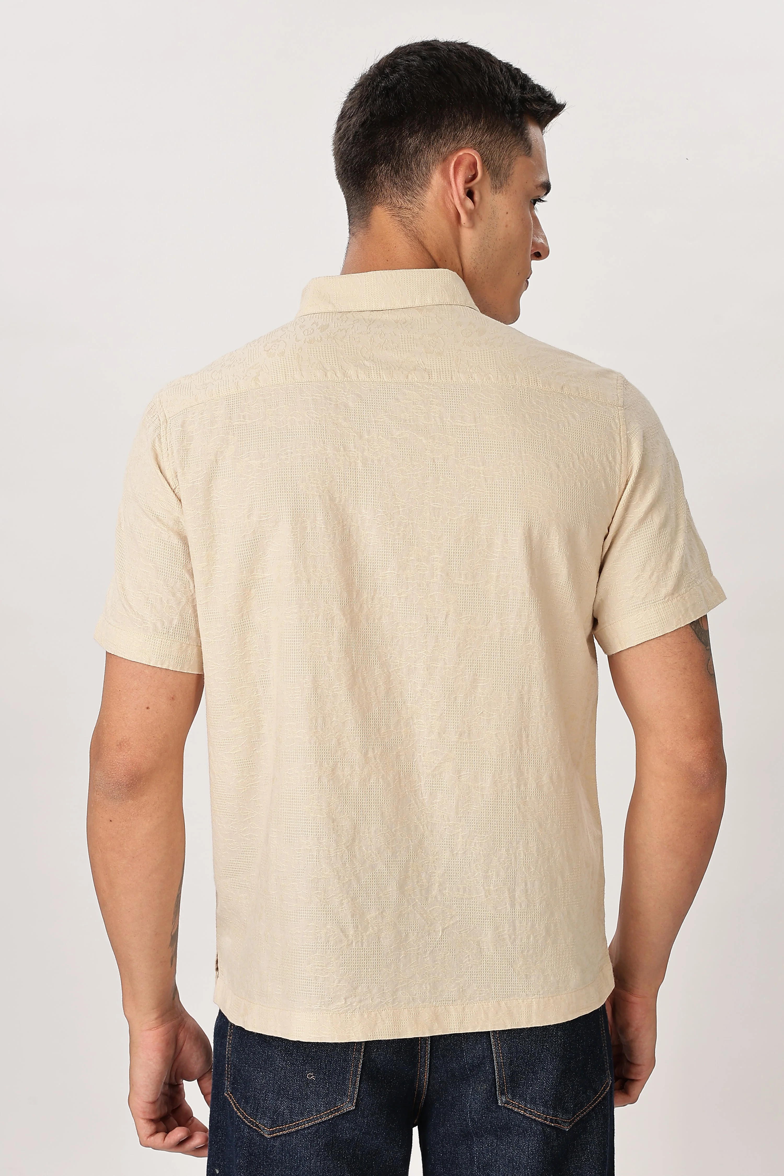 Uri Beige Textured Jacquard Shirt - Image 4