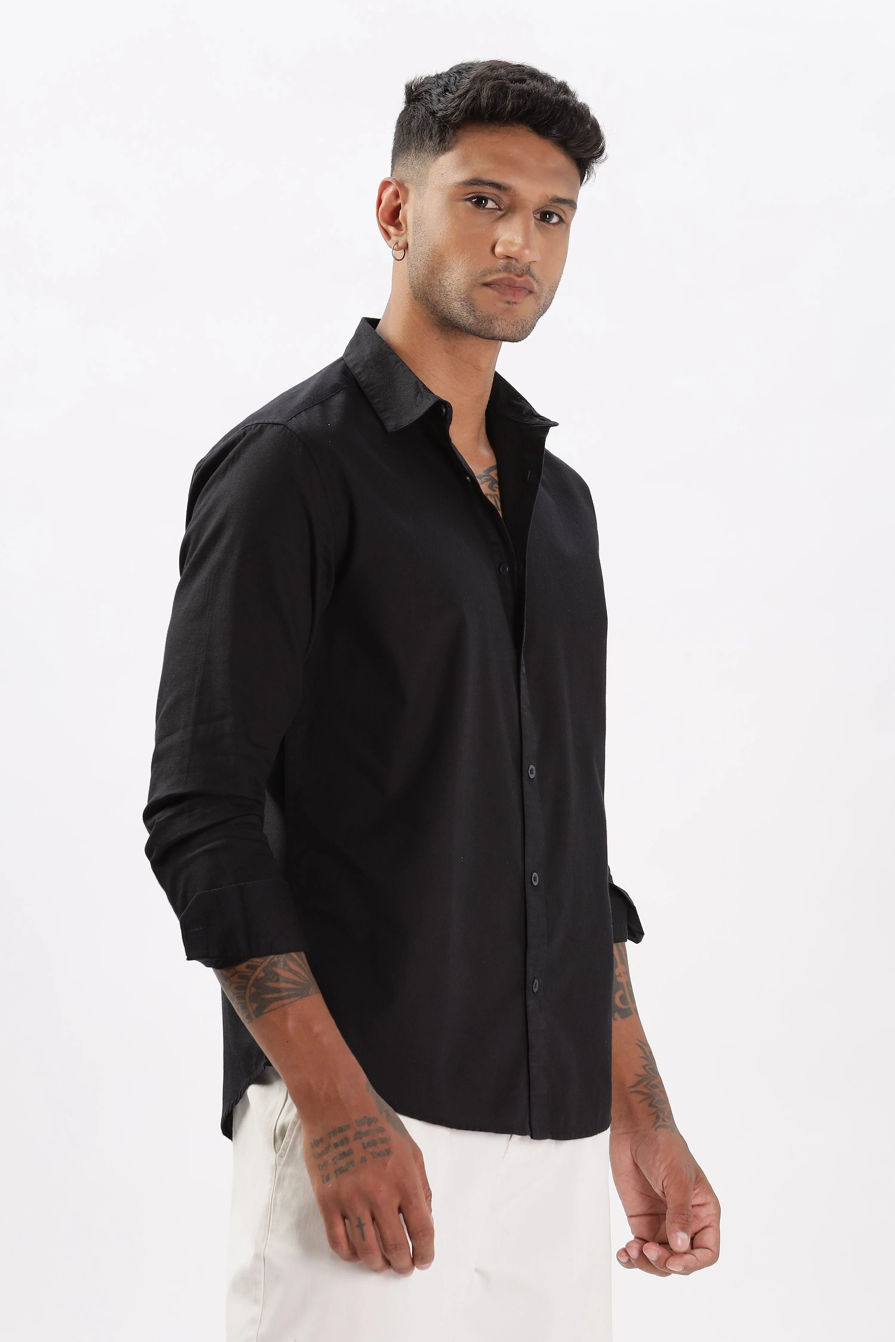 Uri Black Dobby Textured Casual Shirt - Image 2