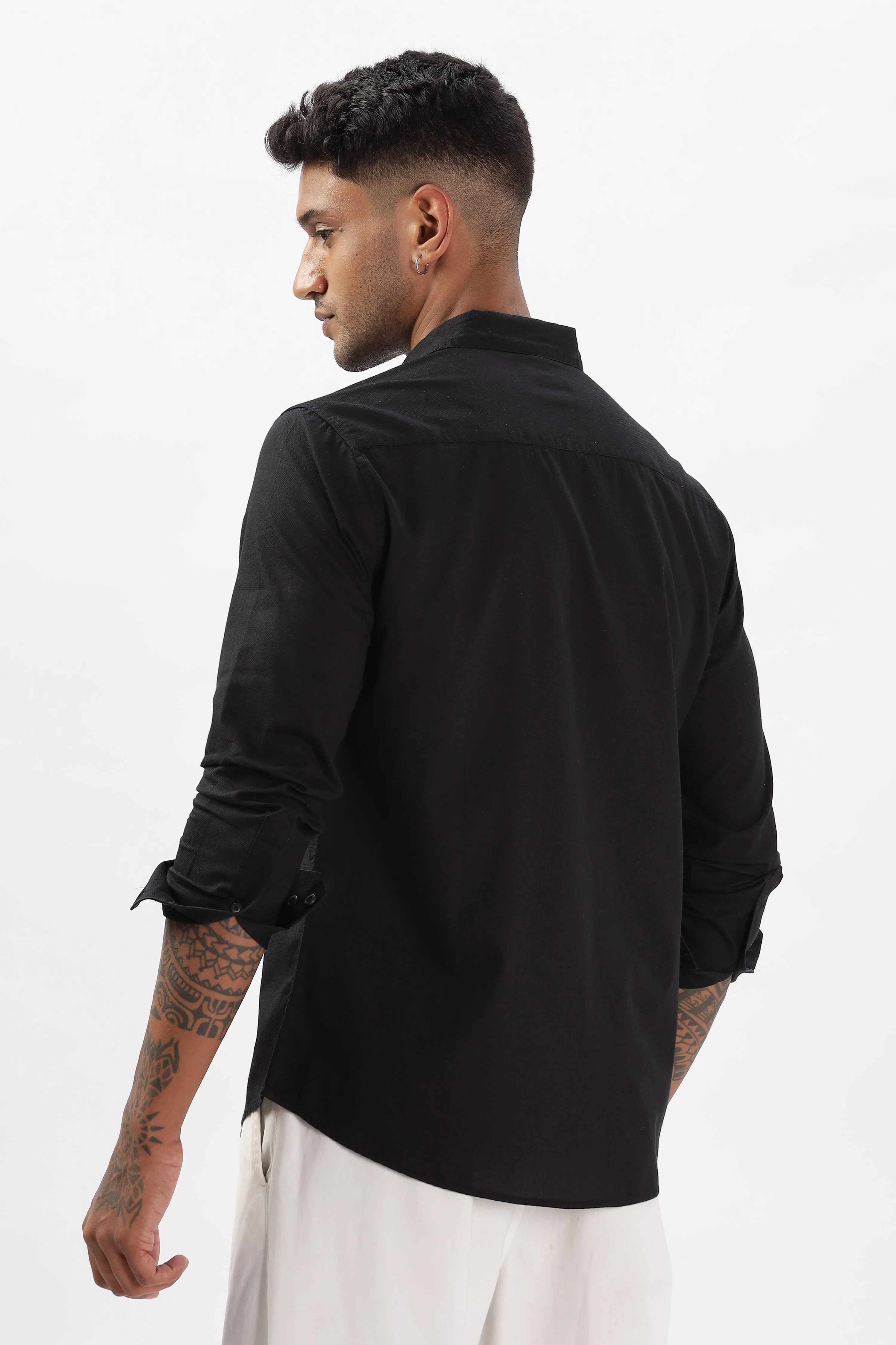 Uri Black Dobby Textured Casual Shirt - Image 4