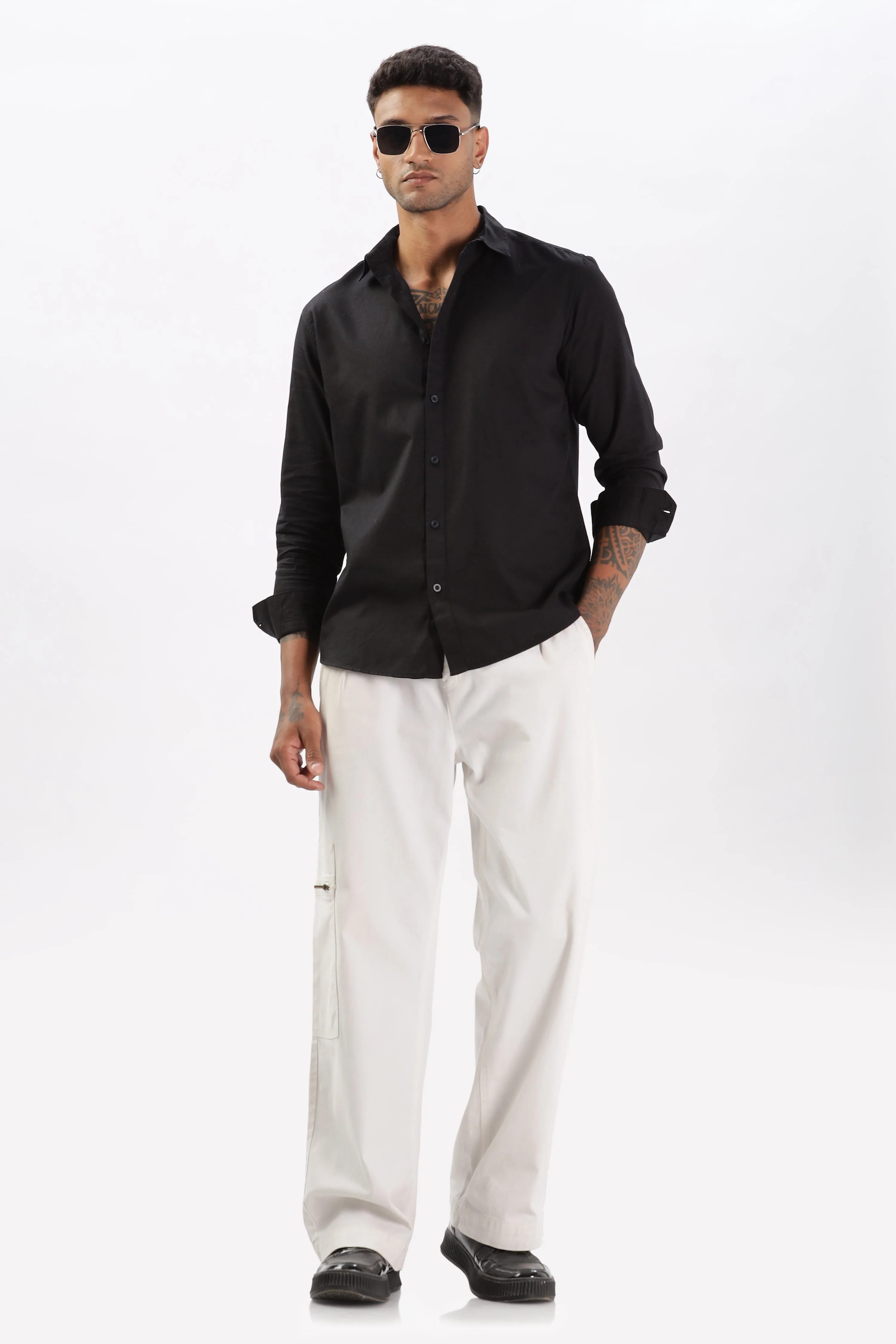 Uri Black Dobby Textured Casual Shirt - Image 5