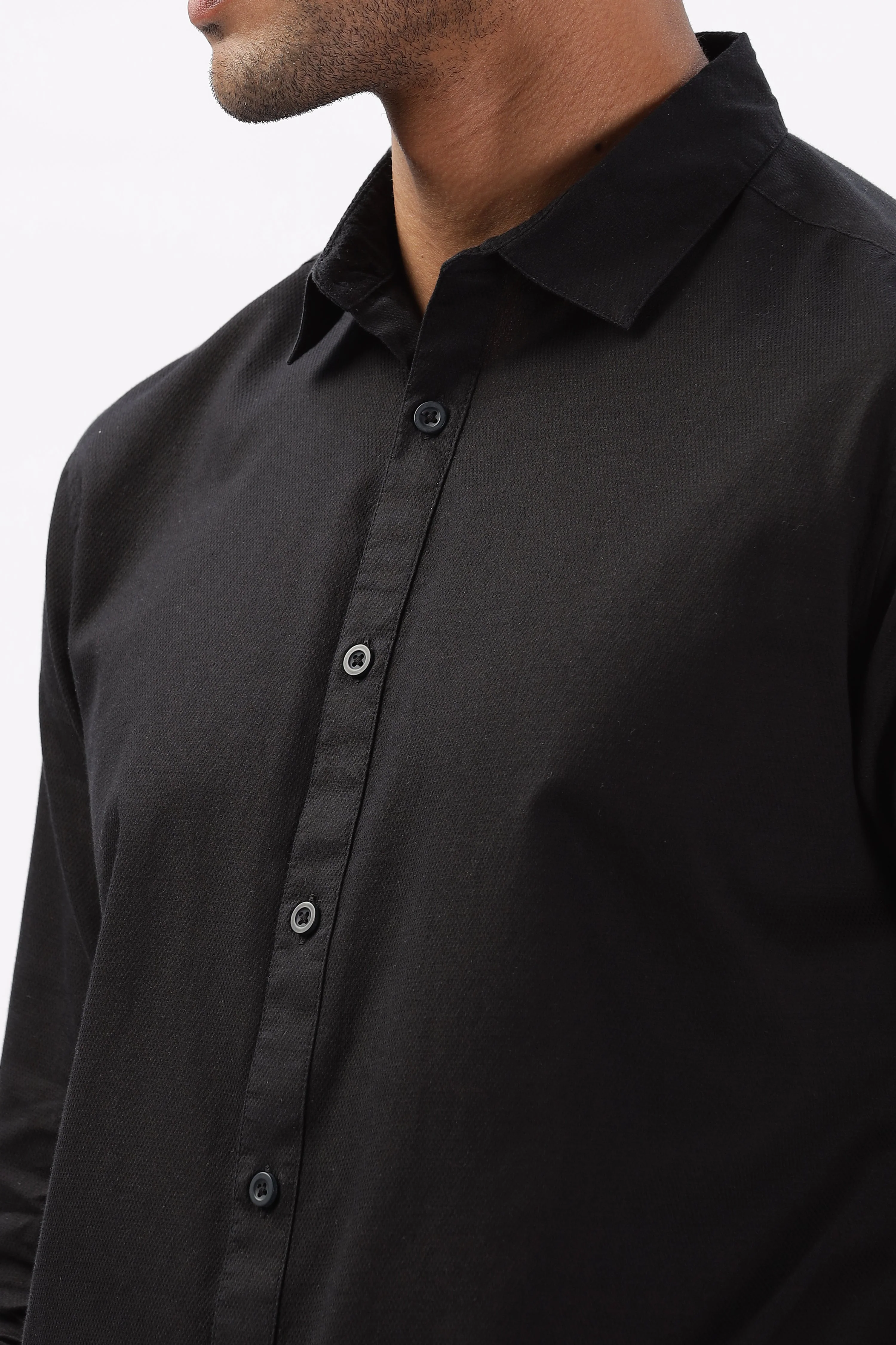 Uri Black Dobby Textured Casual Shirt - Image 7