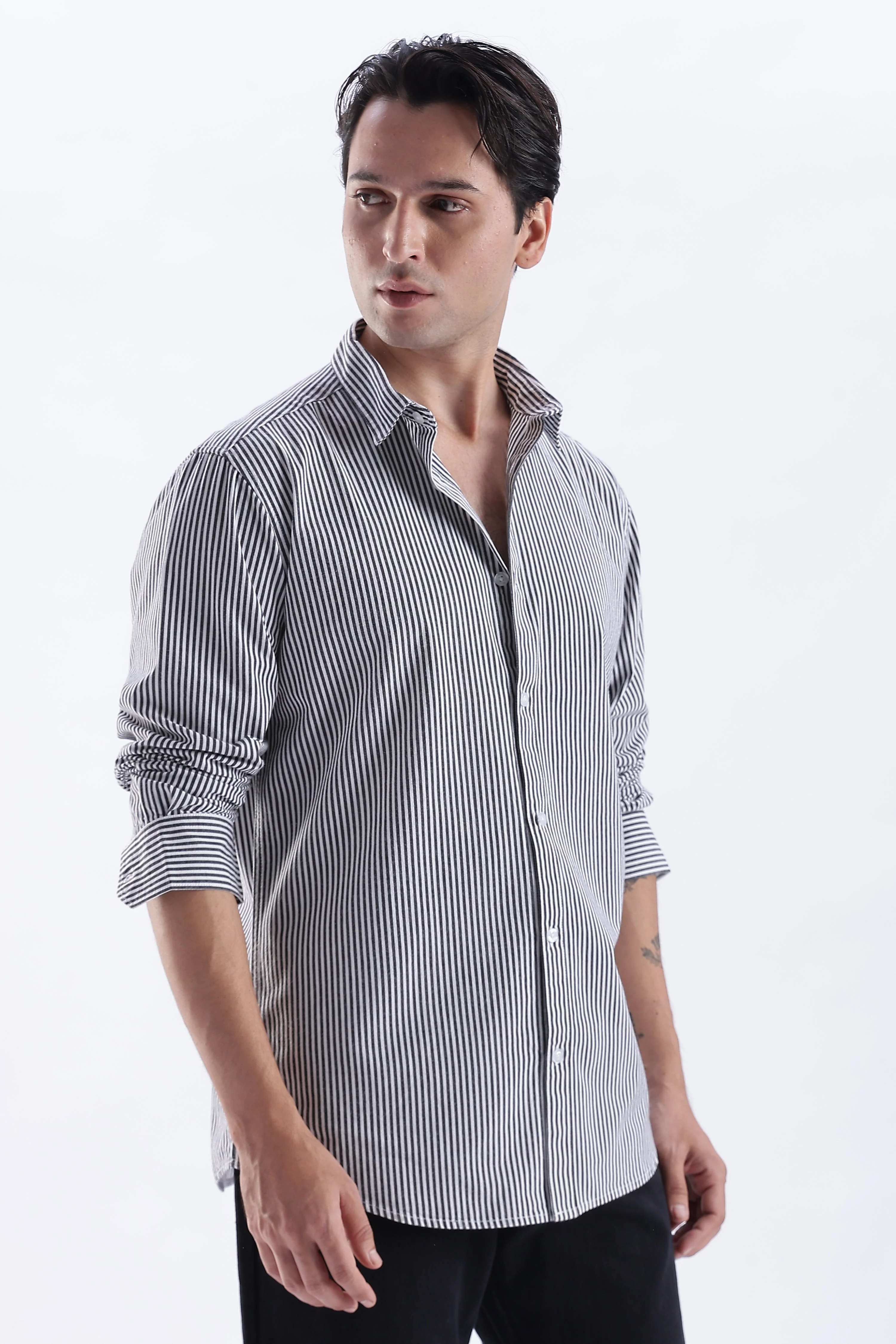 Uri Black Pinstripe Cotton Shirt - Image 2