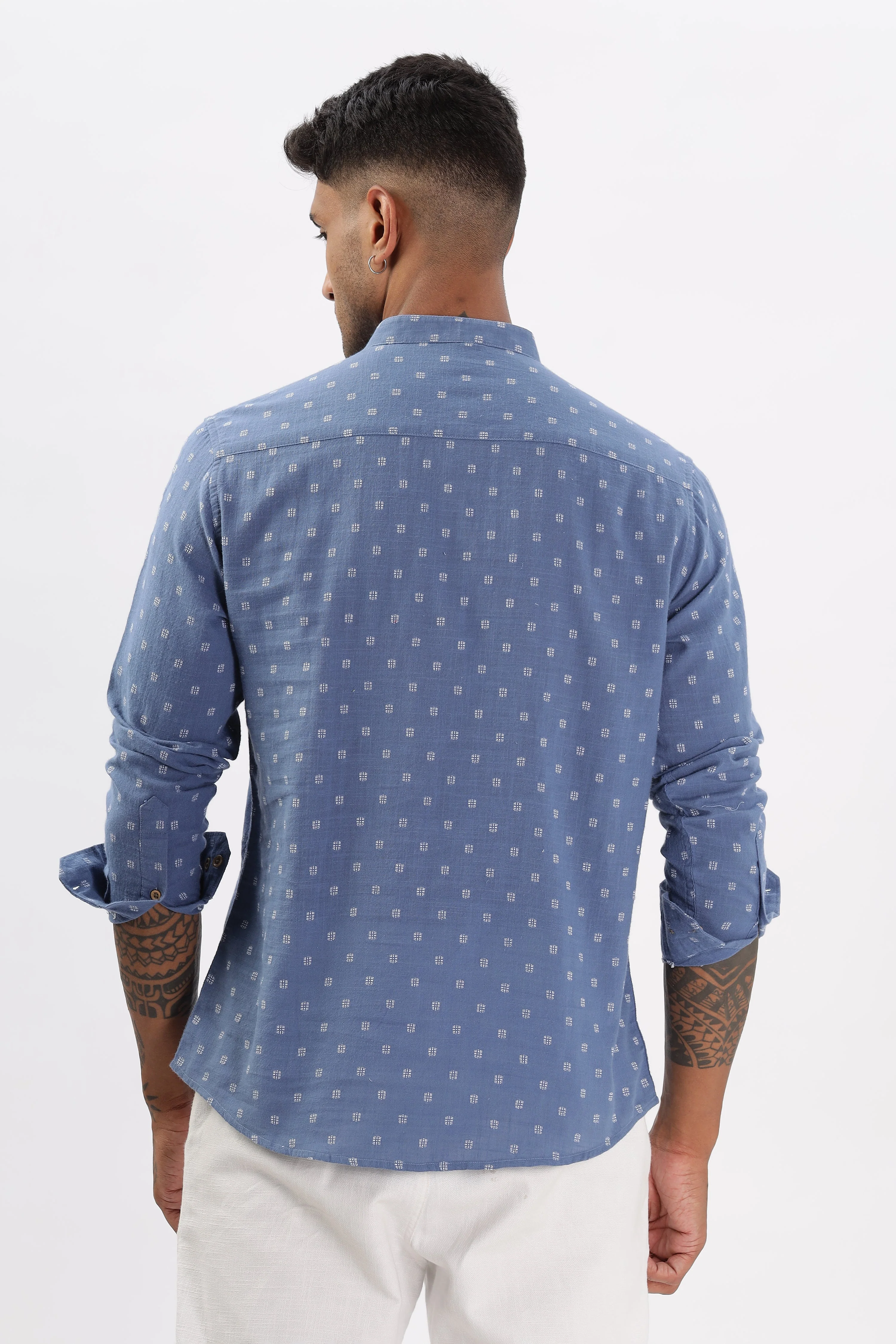 Uri Blue Dobby Short Kurta - Image 4