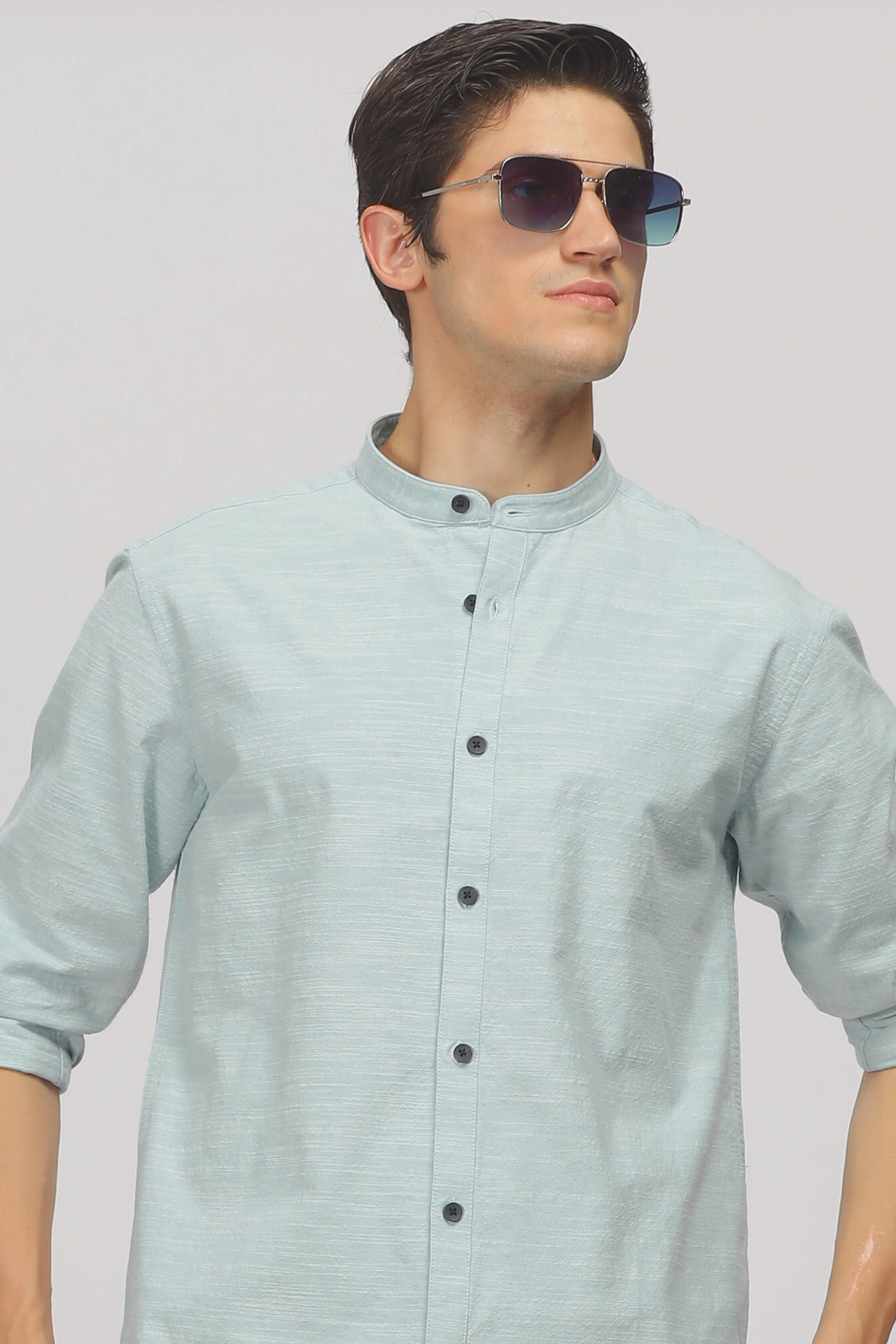Uri Blue Mandarin Collar Shirt - Image 19