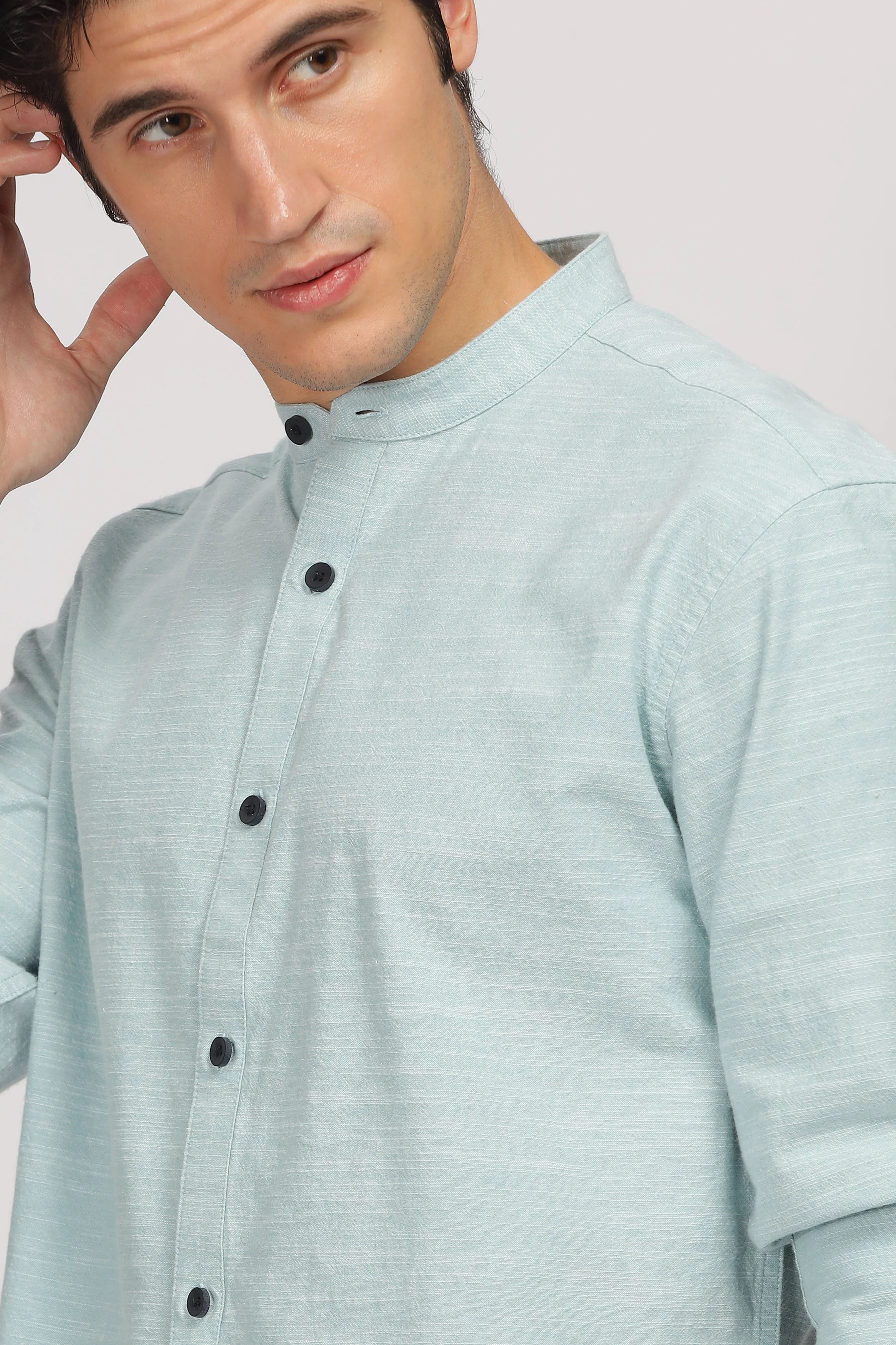 Uri Blue Mandarin Collar Shirt - Image 6