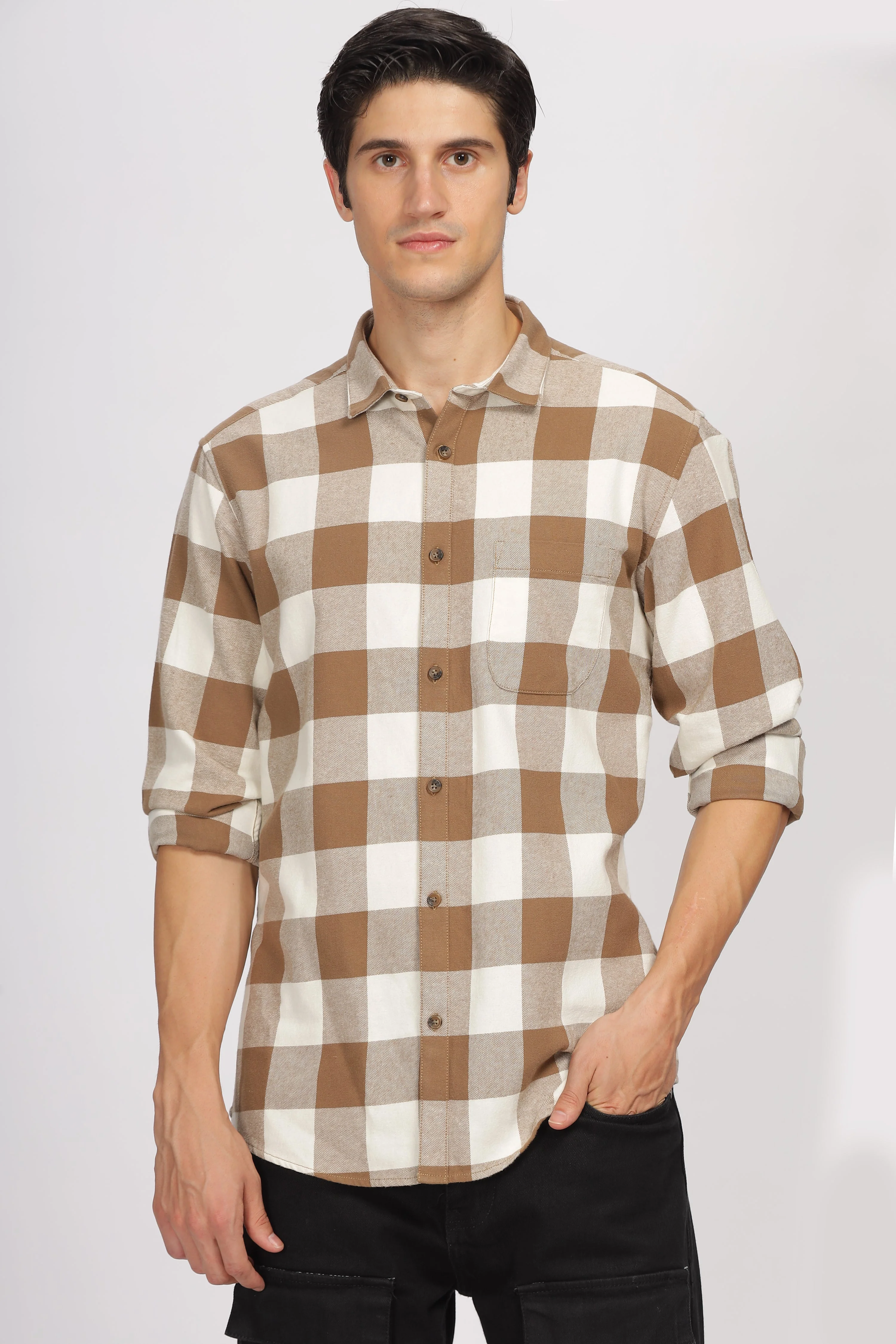 Uri Brown Checked Flannel Shirt - Image 7