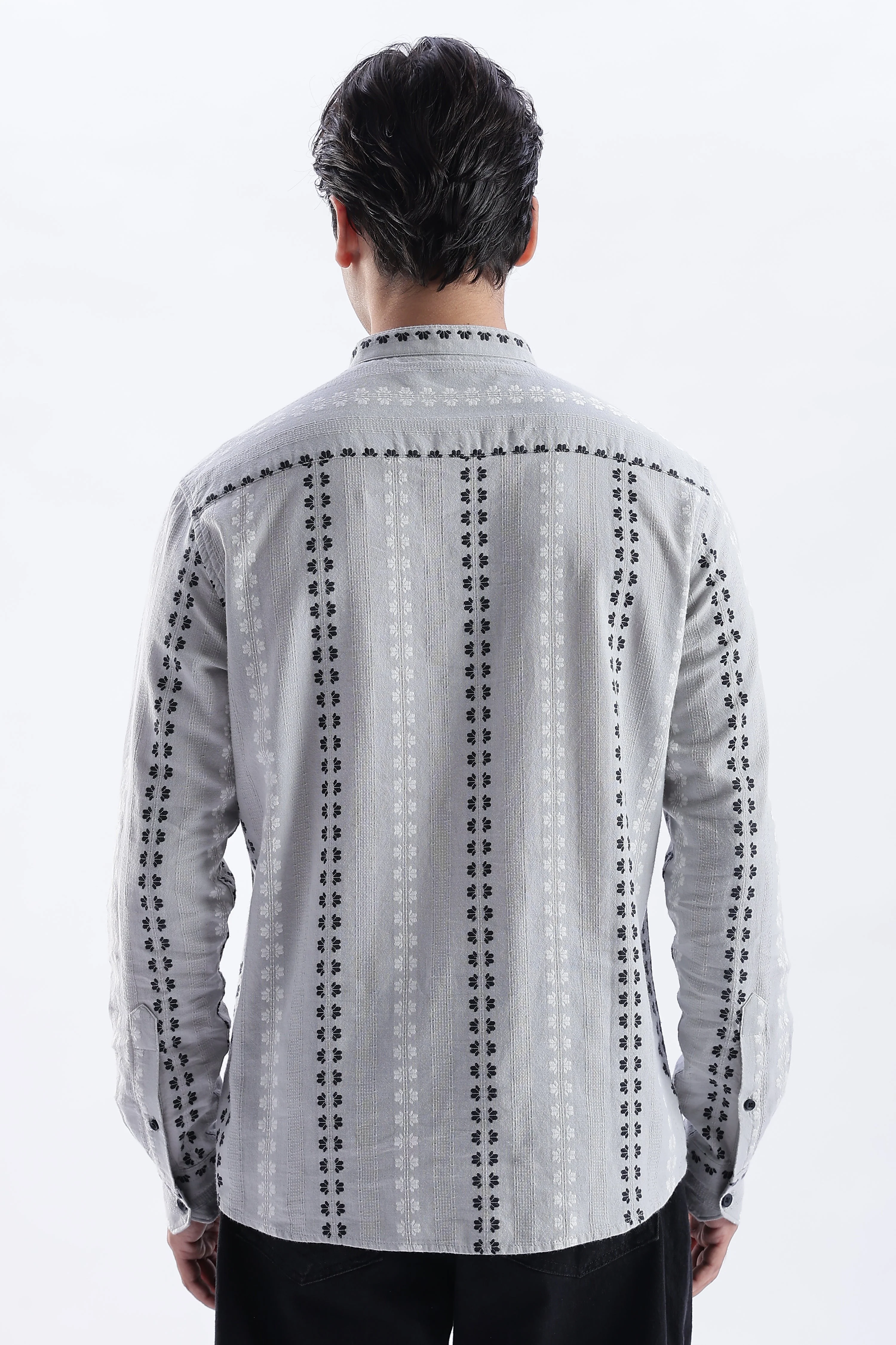 Uri Charcoal Dobby Motif Short Kurta - Image 4
