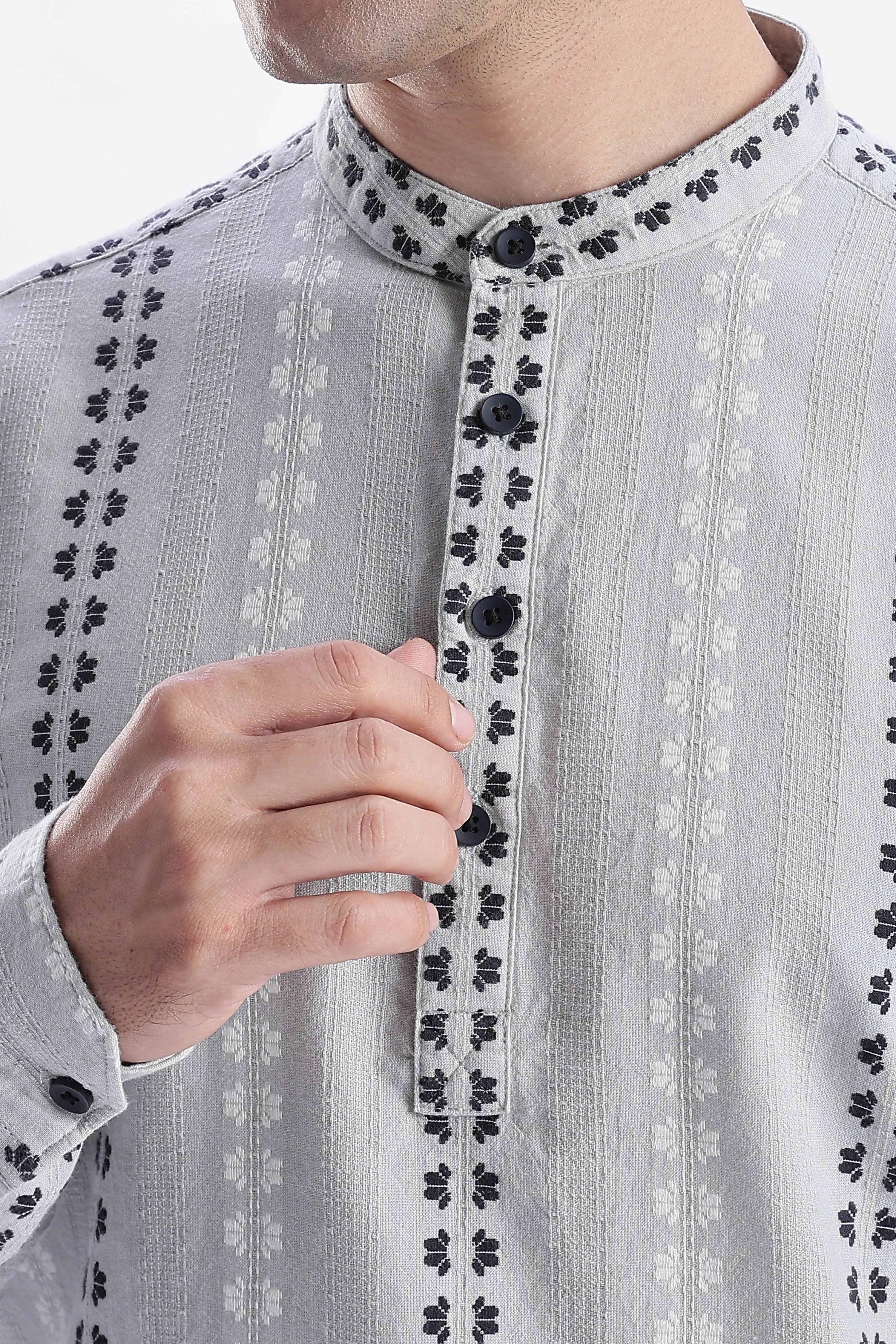 Uri Charcoal Dobby Motif Short Kurta - Image 7