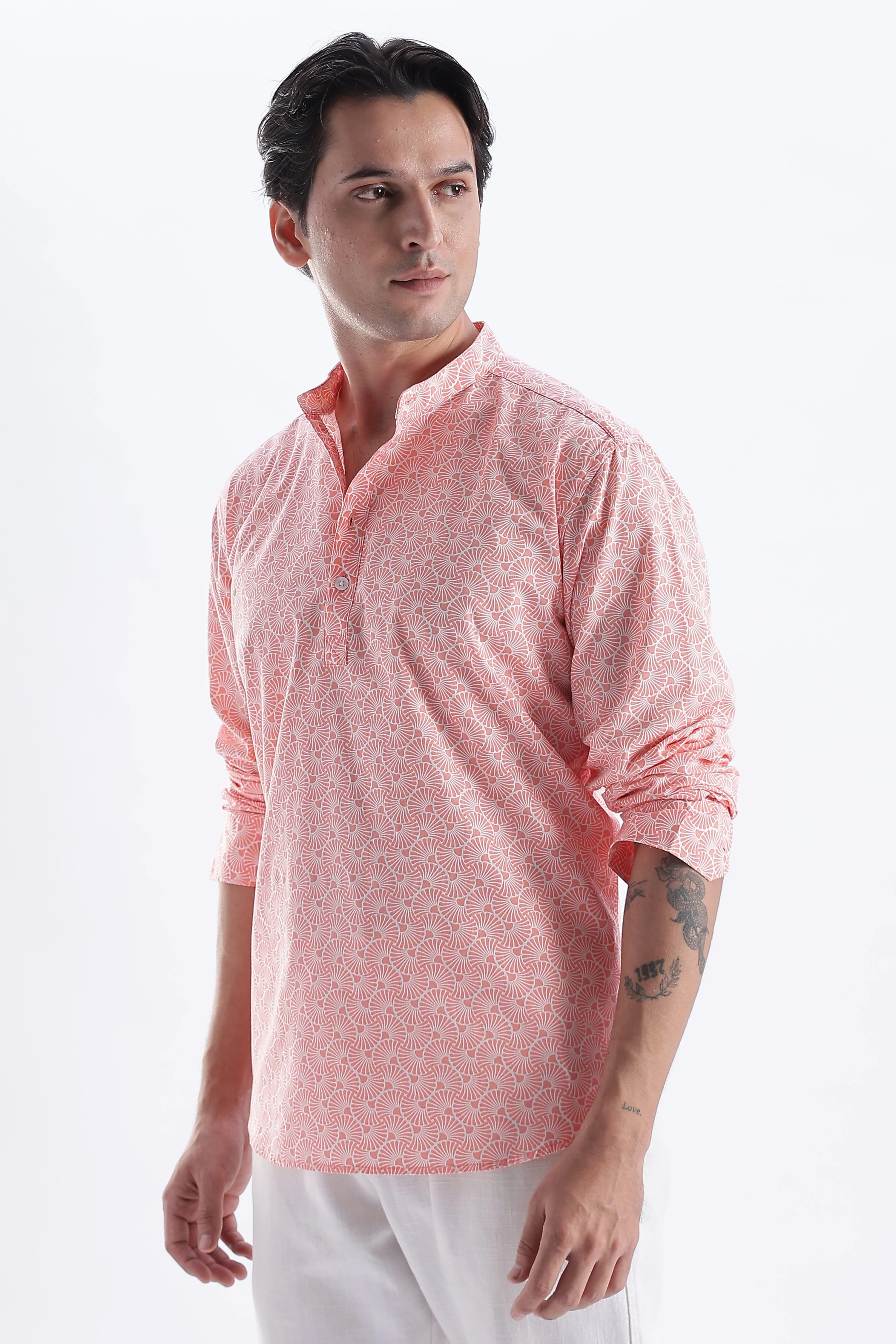 Uri Coral Pink Printed Short Kurta - Image 4