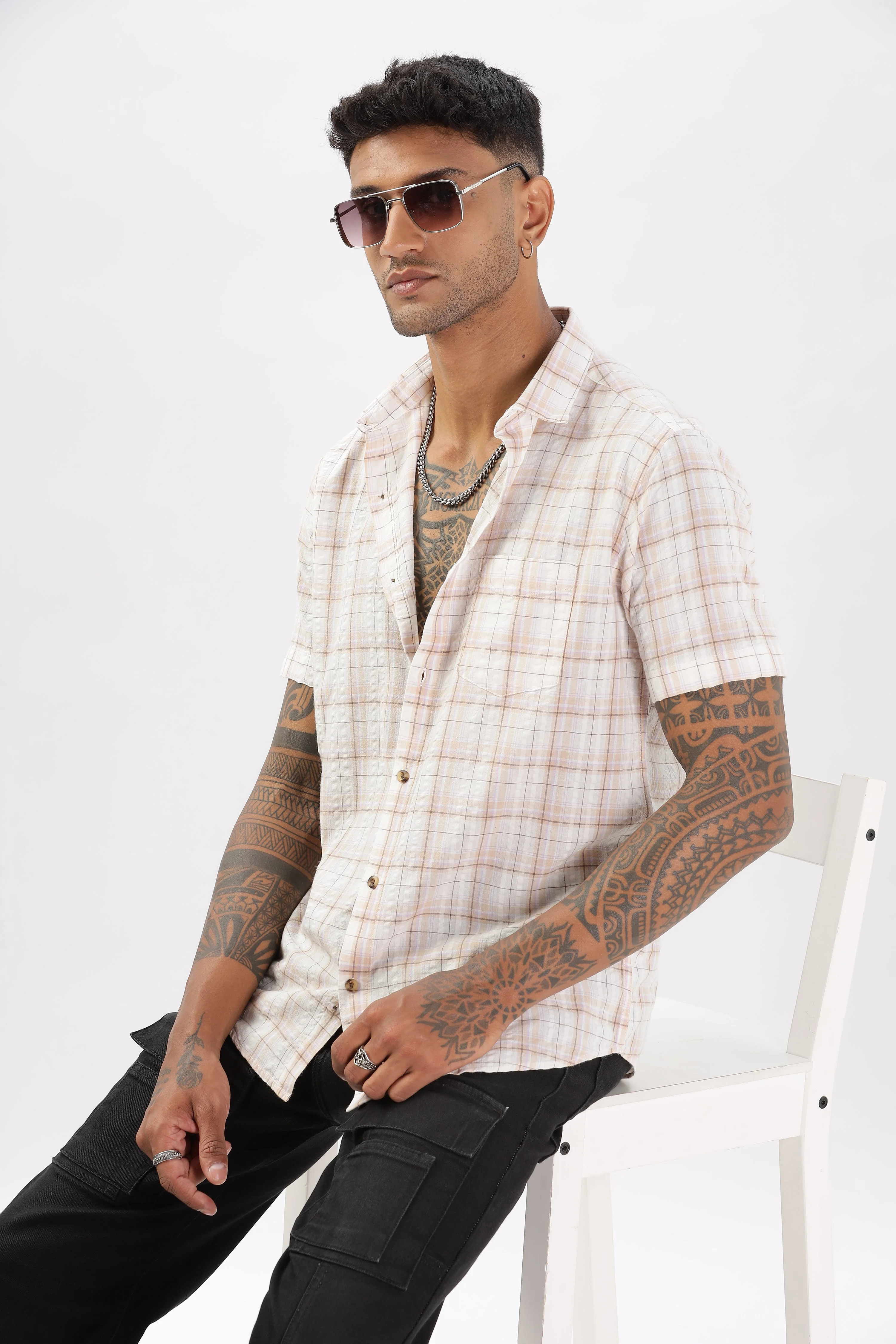 Uri Cream Seersucker Casual Shirt - Image 2