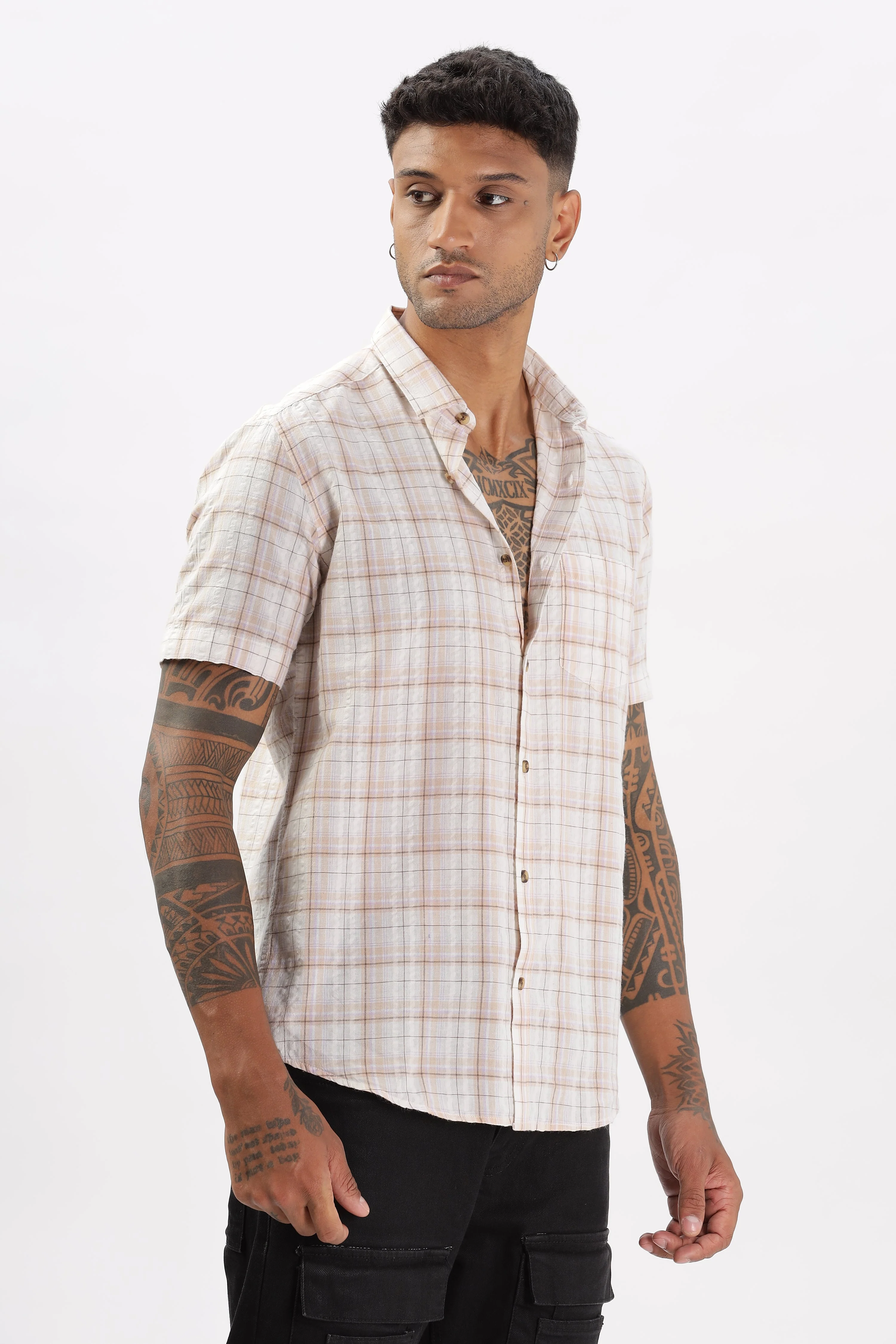 Uri Cream Seersucker Casual Shirt - Image 3