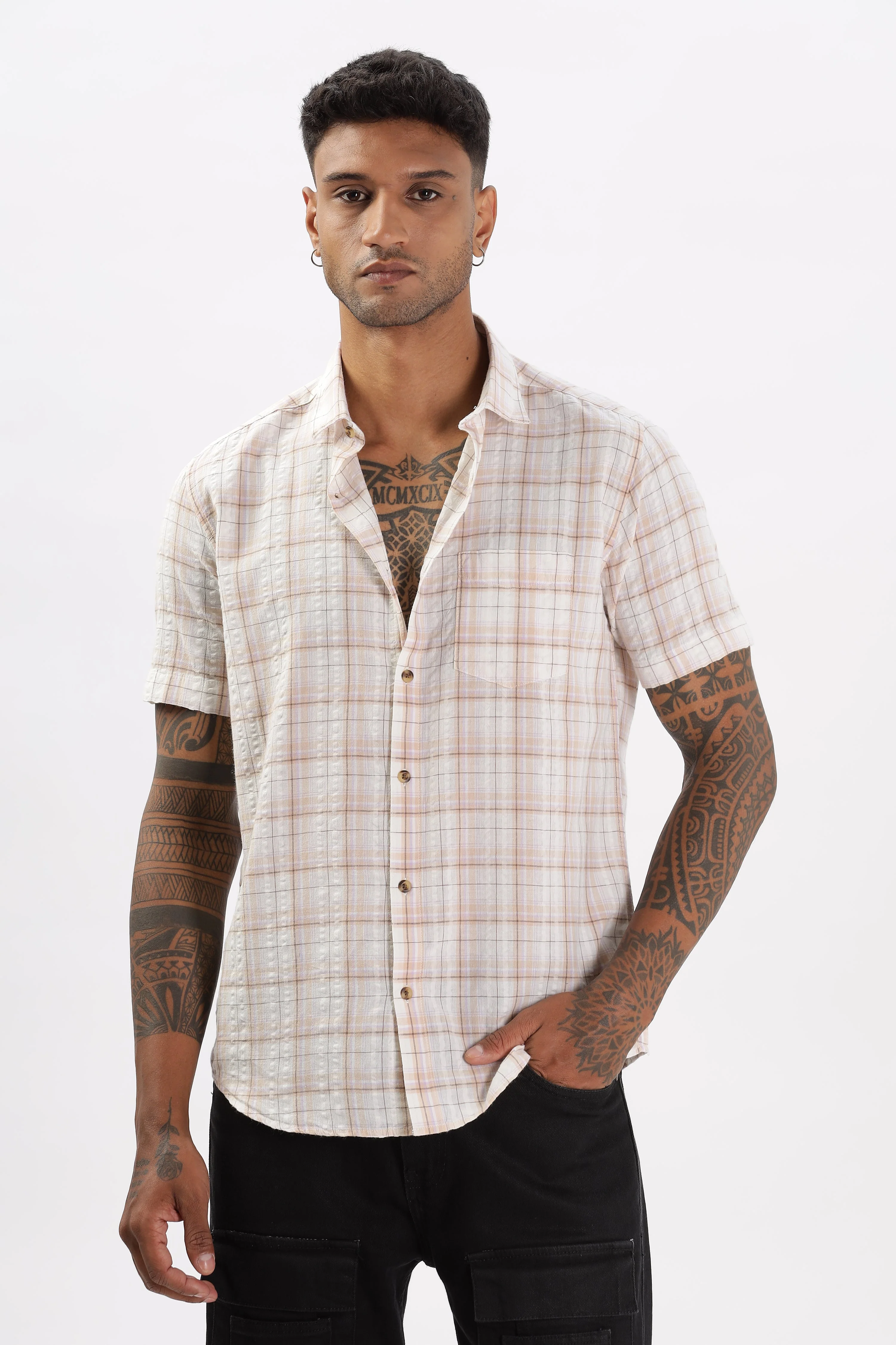 Uri Cream Seersucker Casual Shirt - Image 8