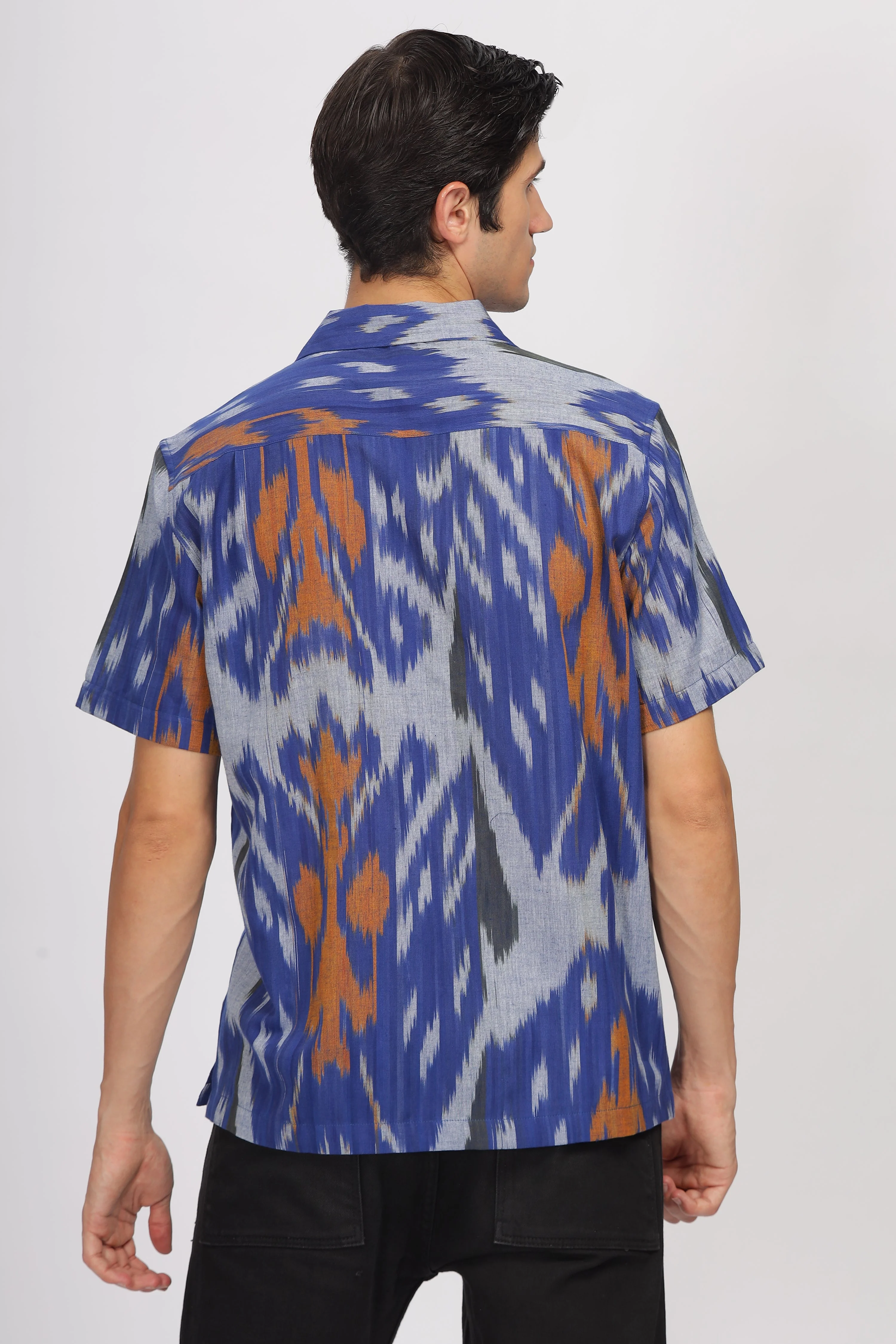 Uri Cuban Collar Multicolor Ikat Casual Shirt - Image 4