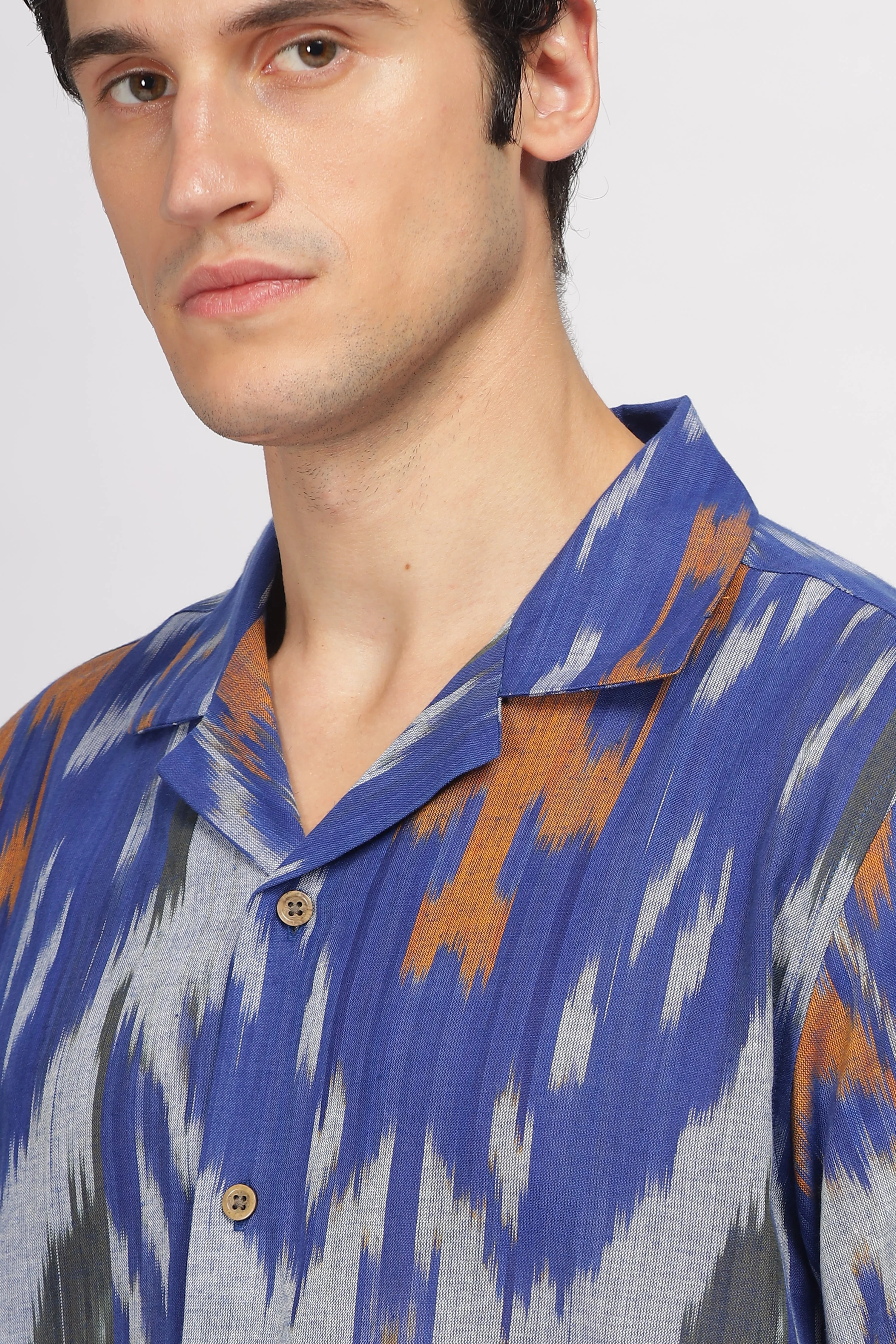 Uri Cuban Collar Multicolor Ikat Casual Shirt - Image 6