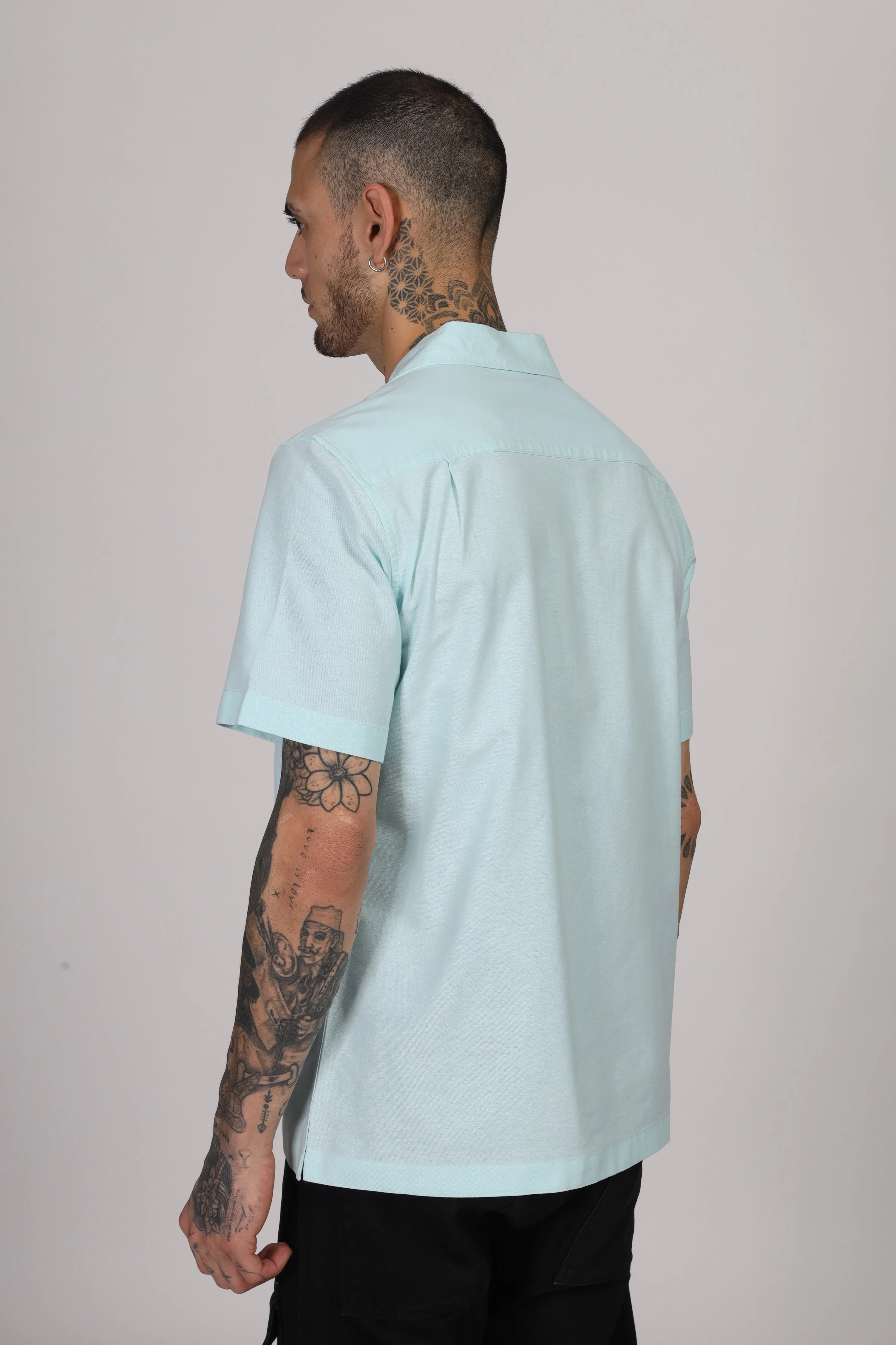 Uri Cuban Collar Turquoise Oxford Shirt - Image 4