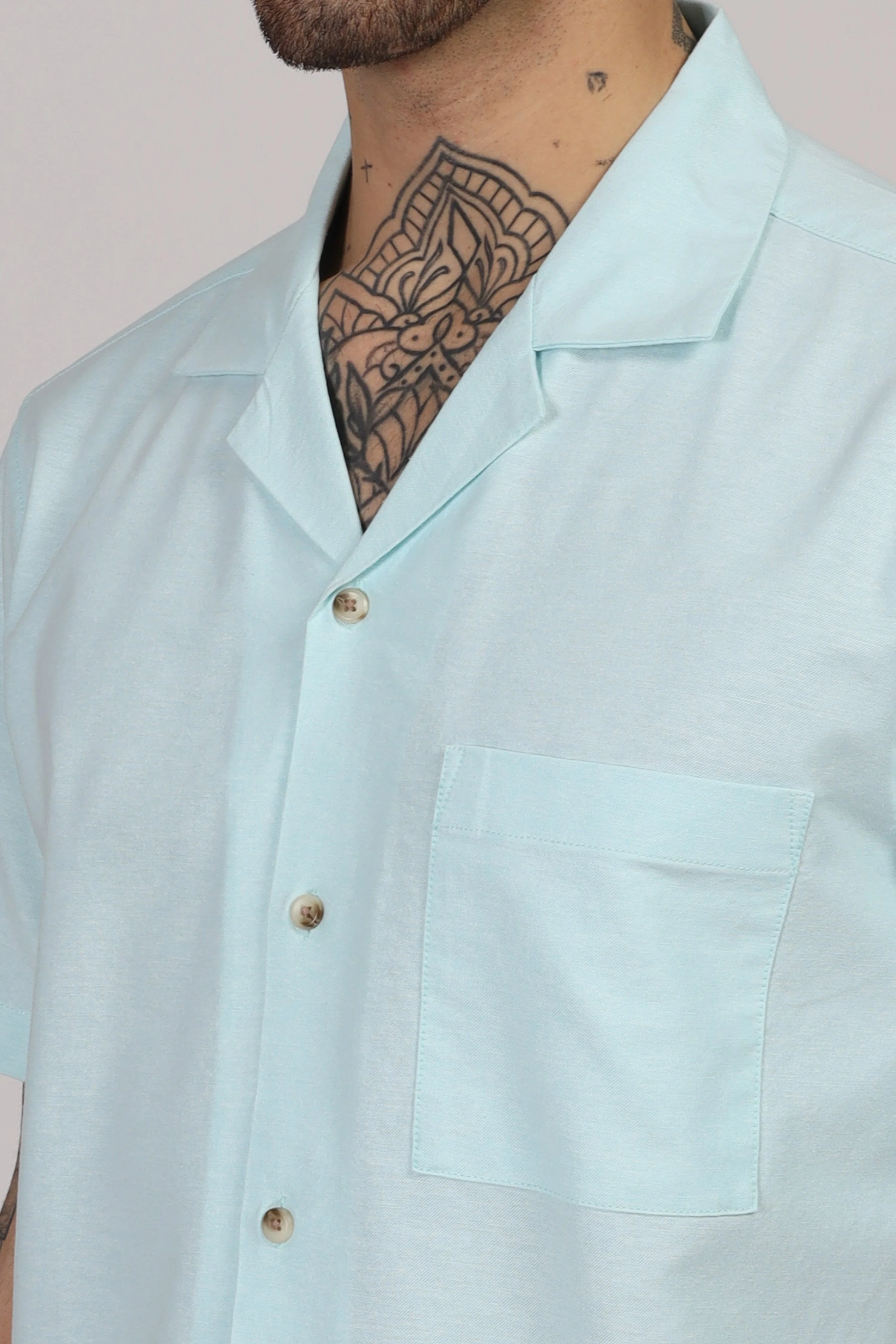 Uri Cuban Collar Turquoise Oxford Shirt - Image 6