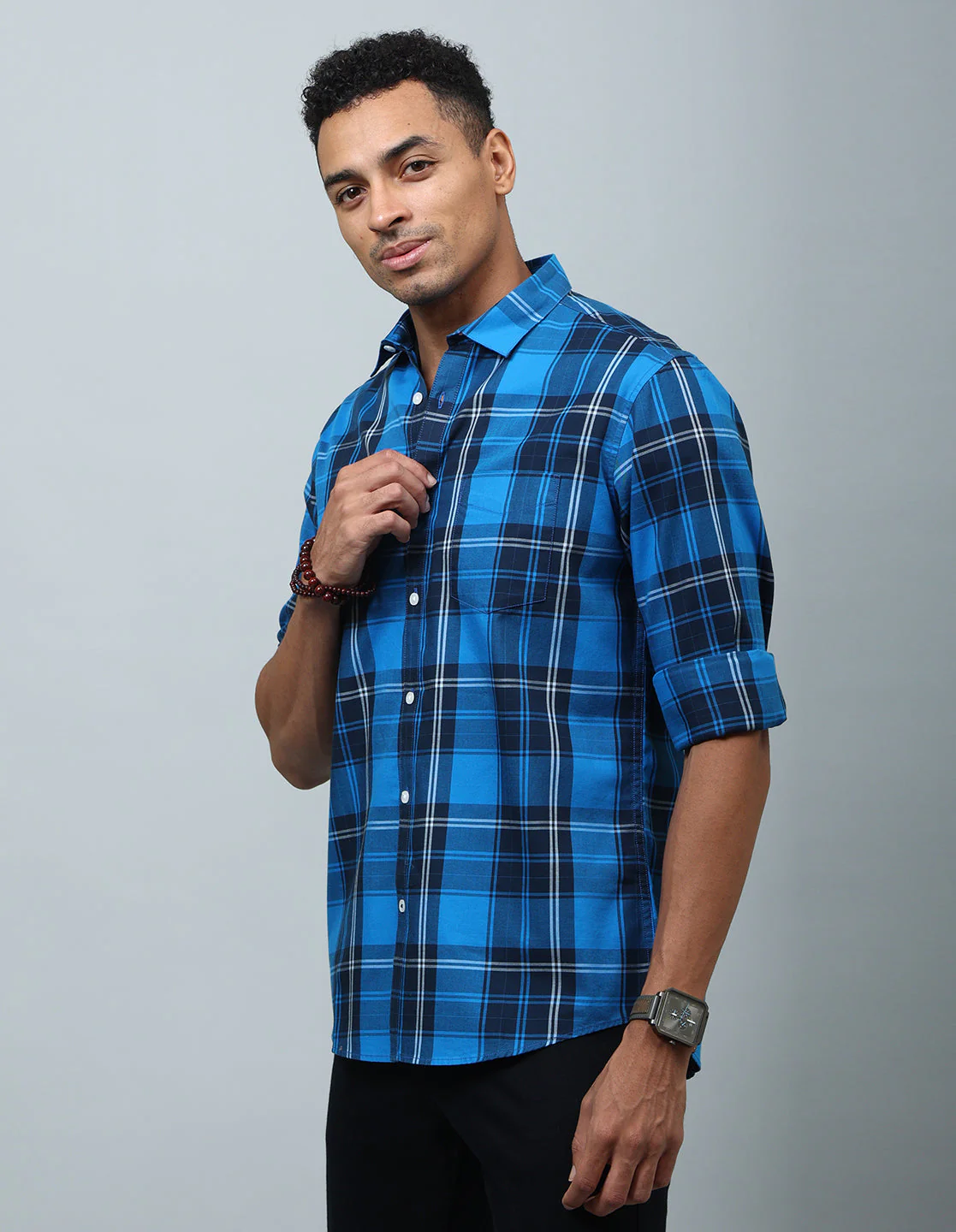 Uri Dark Blue Checked Casual Shirt - Image 3