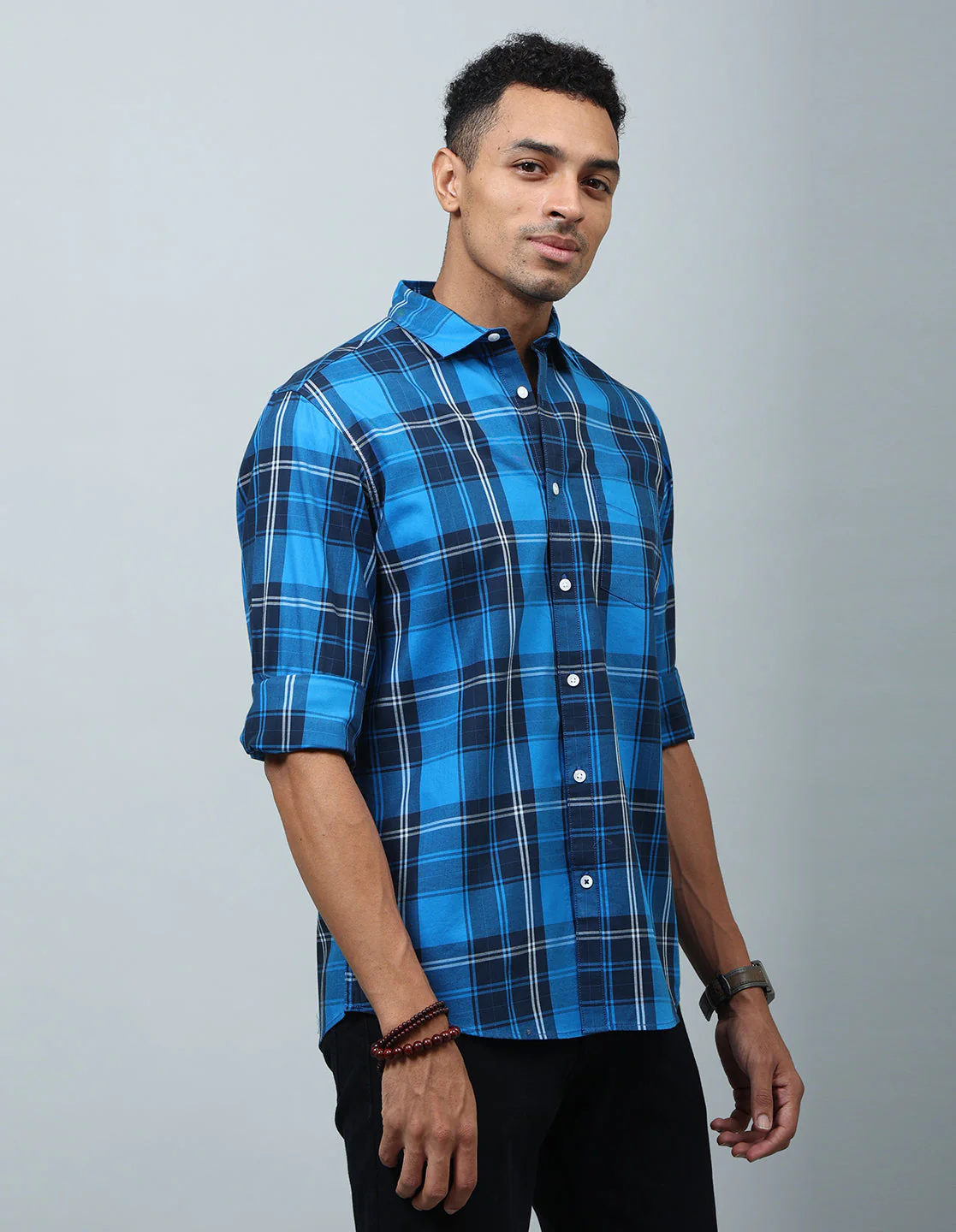 Uri Dark Blue Checked Casual Shirt - Image 4