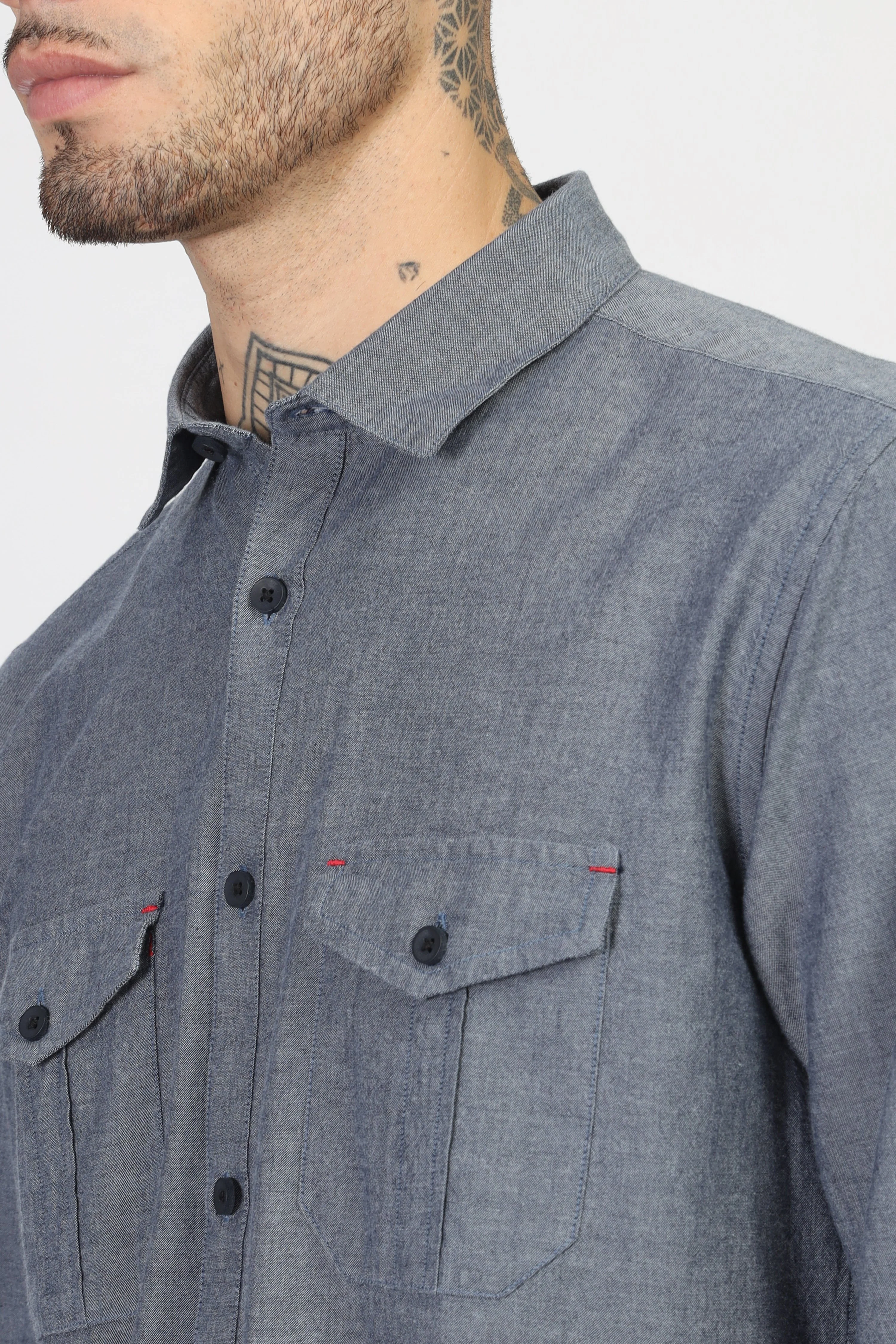 Uri Dark Grey Double Pocket Casual Shirt - Image 6