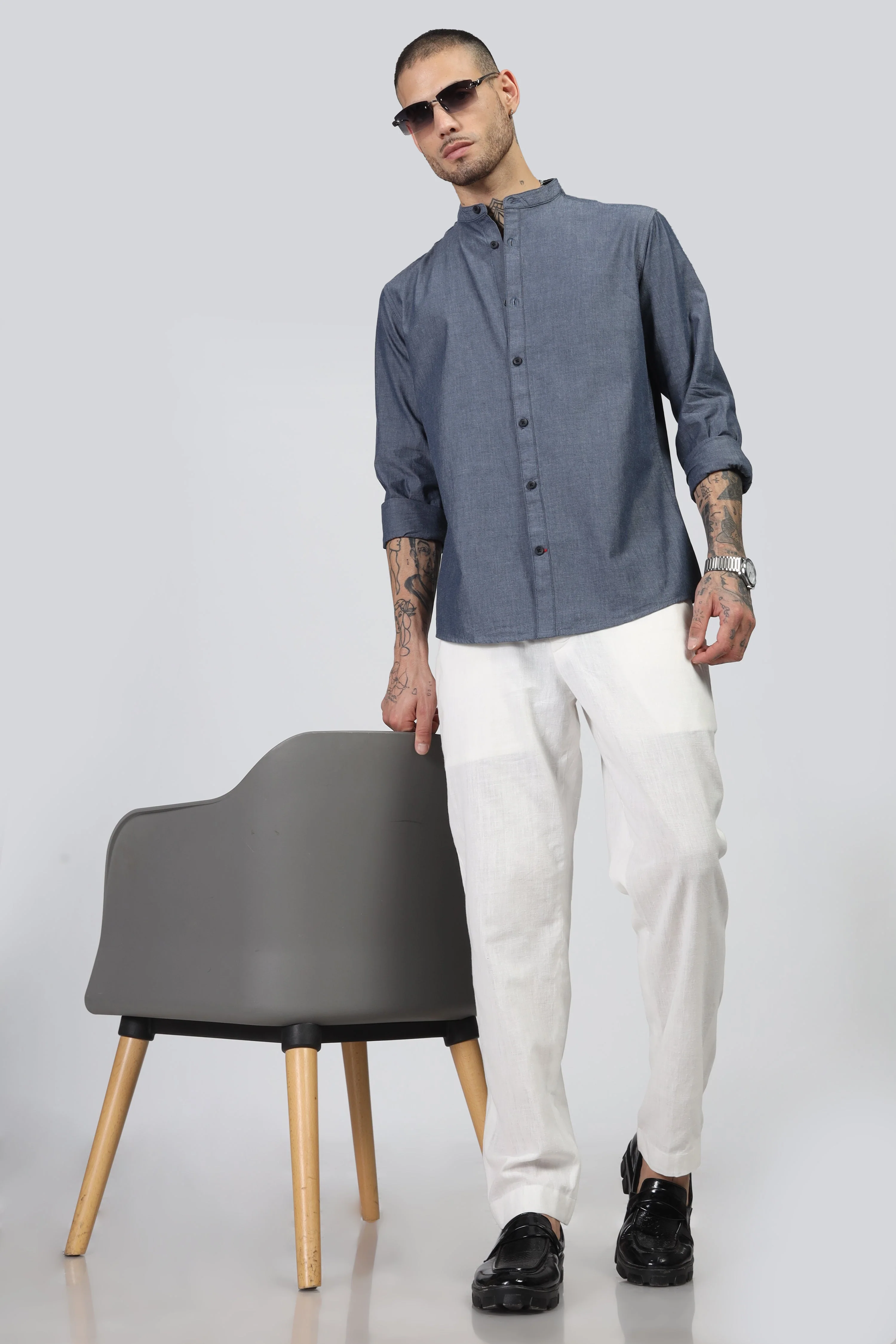 Uri Dark Grey Mandarin Collar Shirt - Image 5