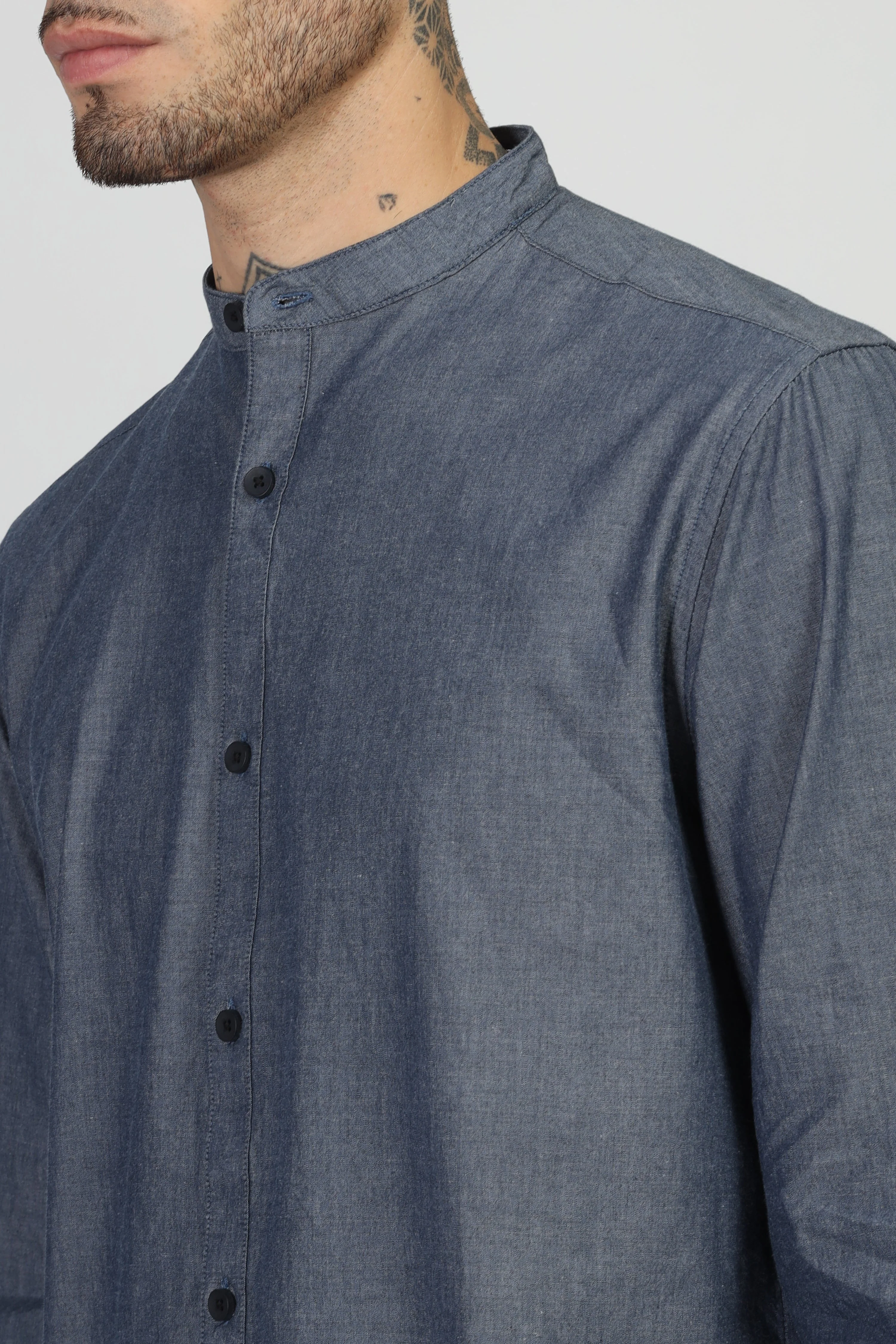 Uri Dark Grey Mandarin Collar Shirt - Image 8