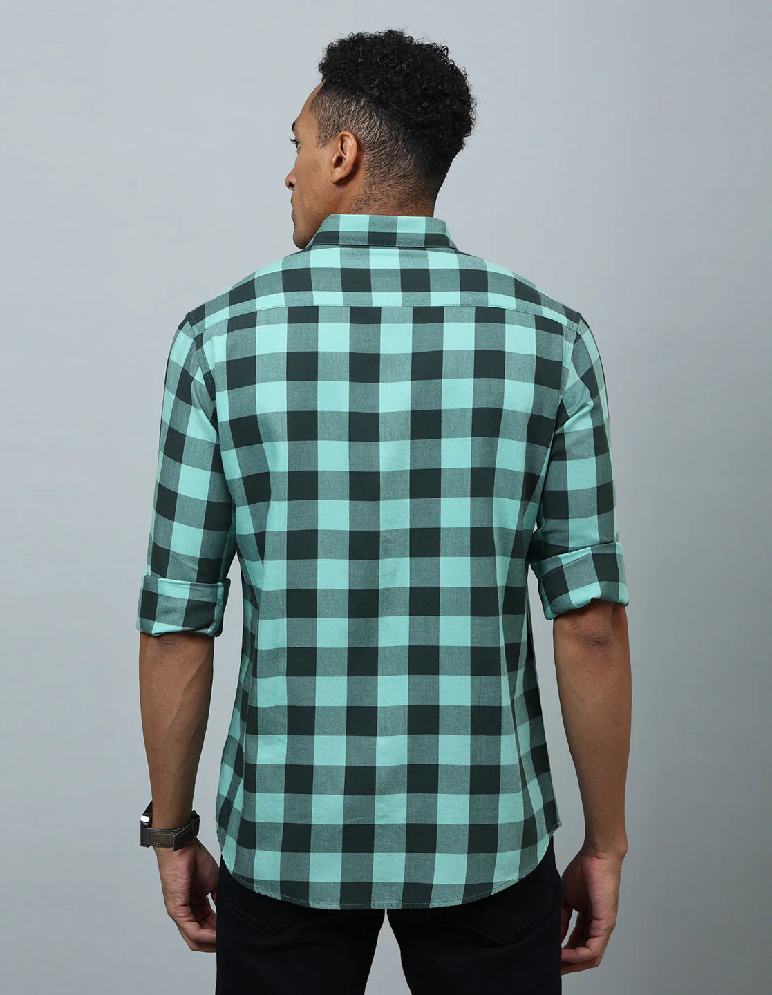 Uri Green and Black Checked Casual Shirt - Image 4